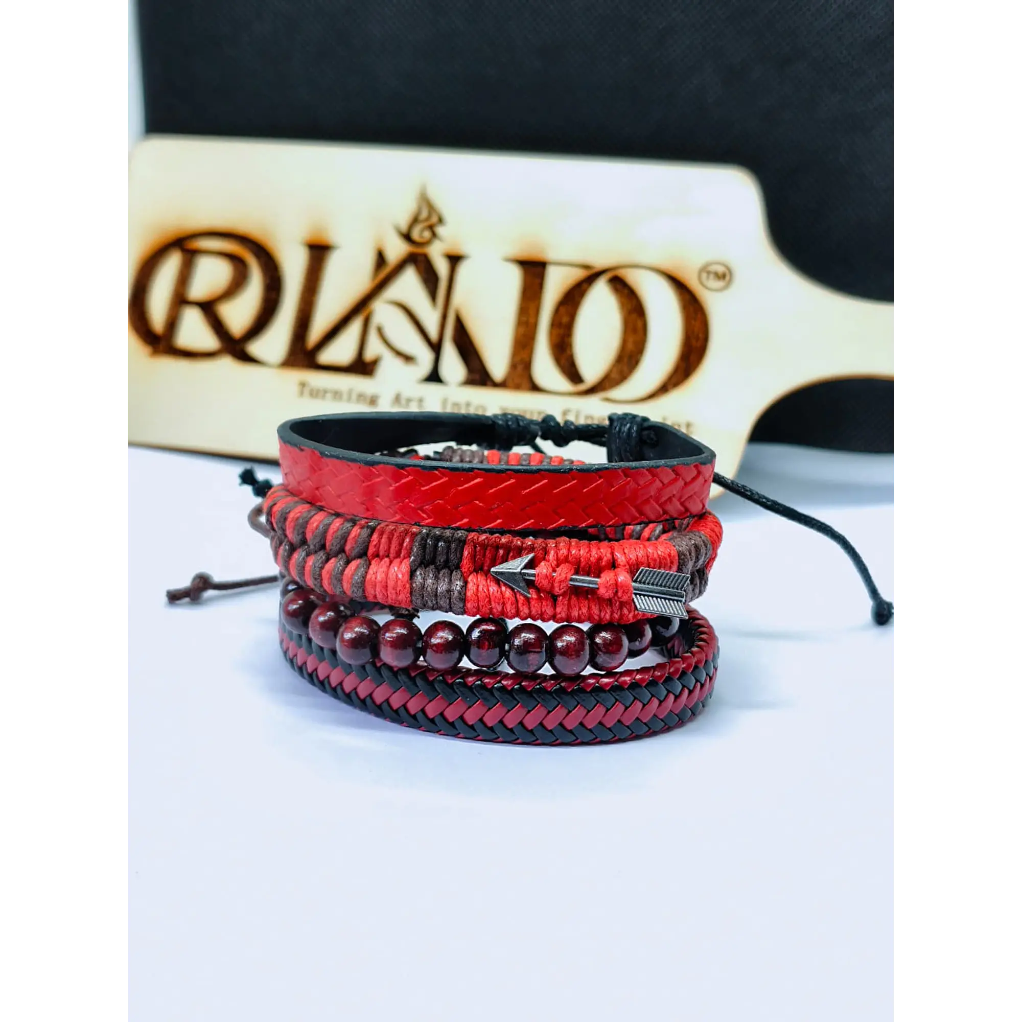 Conjunto de Pulseiras Artesanais – Vermelho e Preto (4 Unidades) 1
