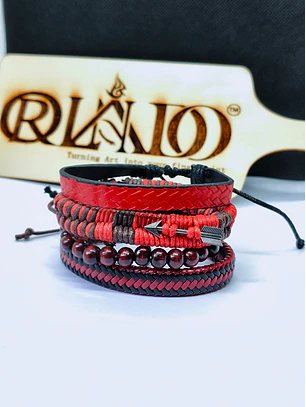 Conjunto de Pulseiras Artesanais – Vermelho e Preto (4 Unidades)