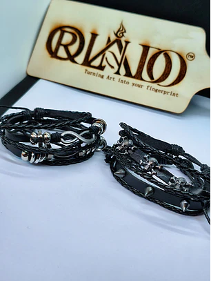 Pack 4 Pulseiras de Couro Sintético Ajustáveis – Estilo Punk, Rock e Casual (Preto)