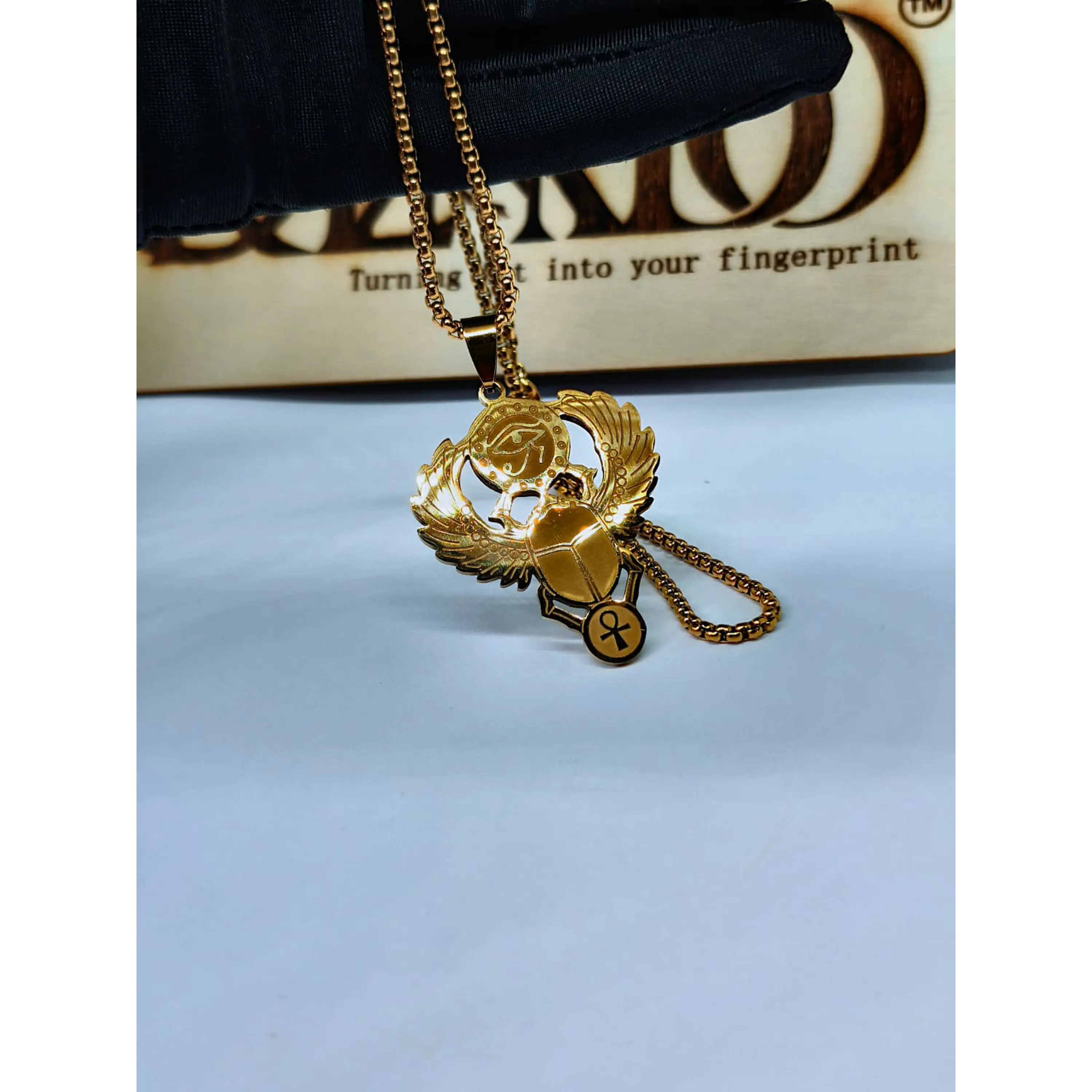 Colar Escaravelho Egípcio Alado com Olho de Hórus e Ankh 8