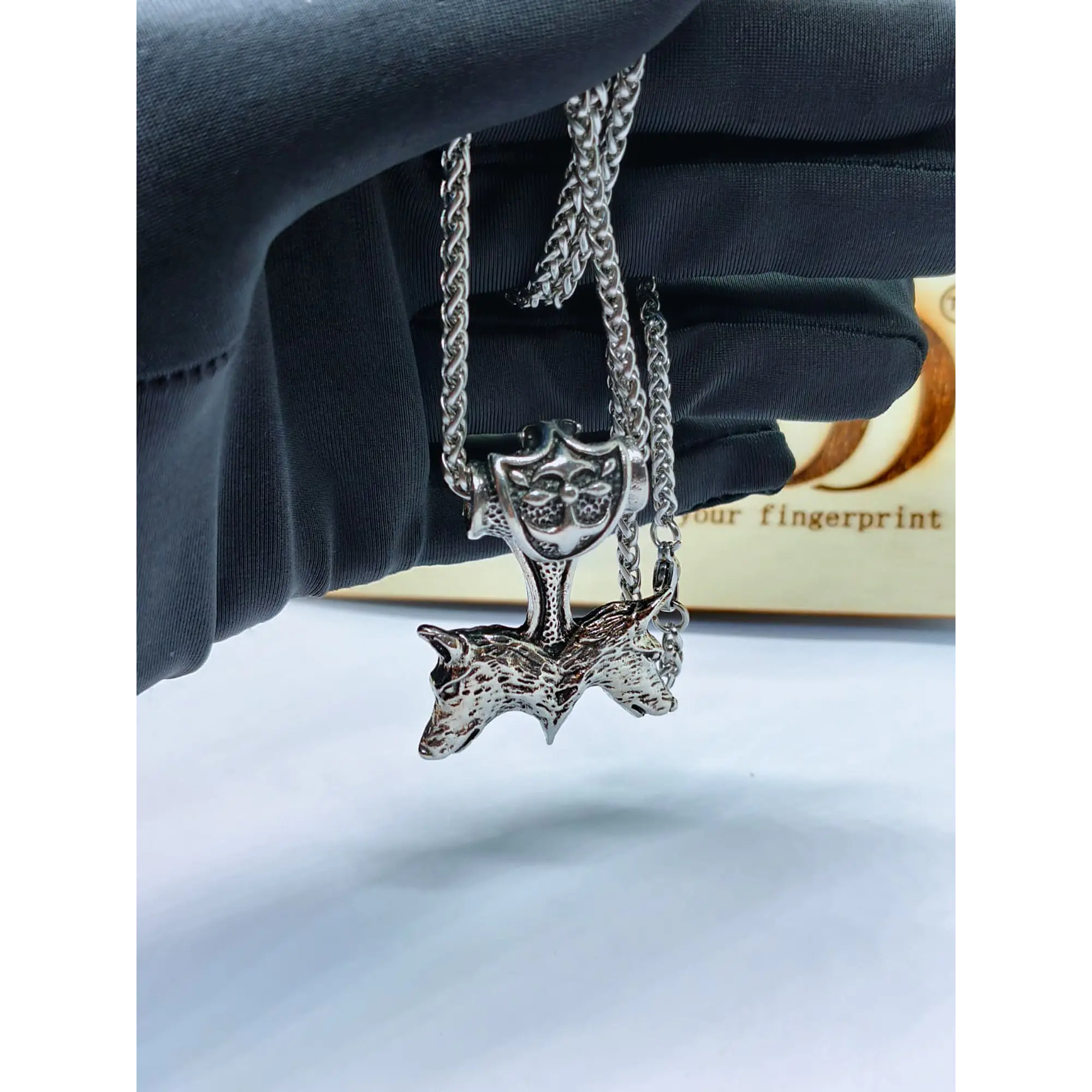 Colar Viking Mjölnir e Lobos – Corrente Espiga em Aço Prateado 7