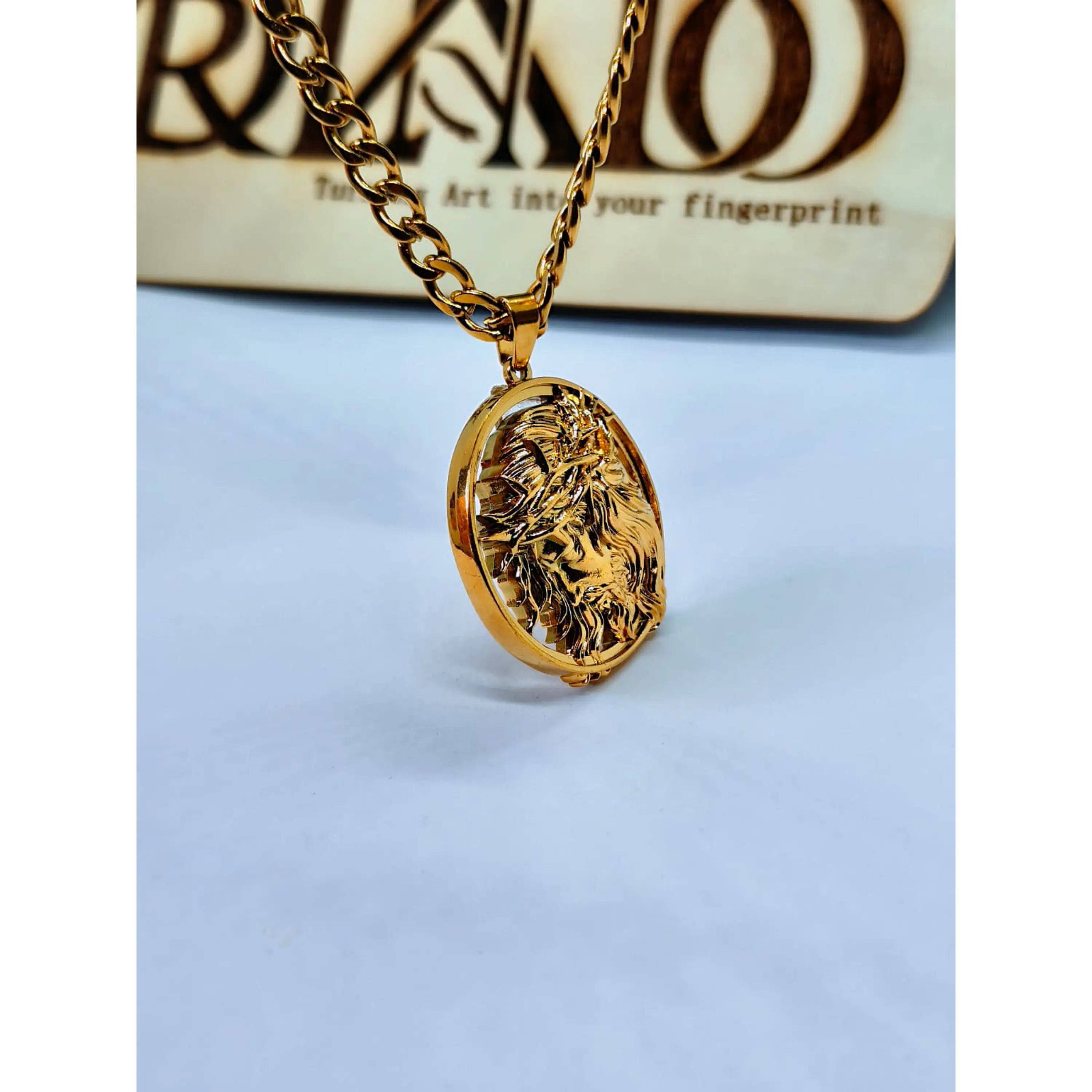 Medalha Face de Cristo em Alto Relevo com Corrente Elo Grumet/Baiano 7
