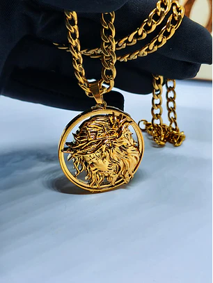 Medalha Face de Cristo em Alto Relevo com Corrente Elo Grumet/Baiano