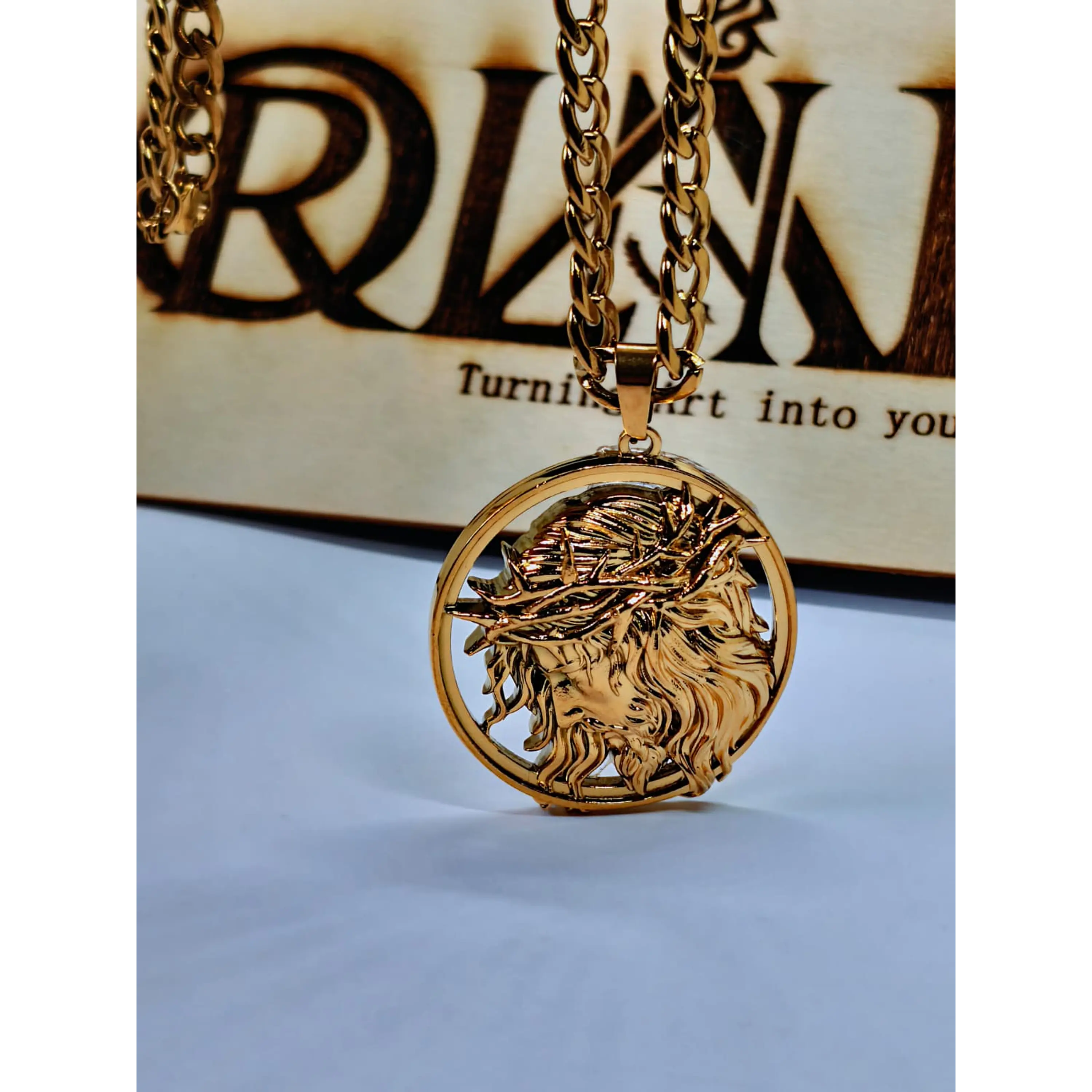 Medalha Face de Cristo em Alto Relevo com Corrente Elo Grumet/Baiano 11