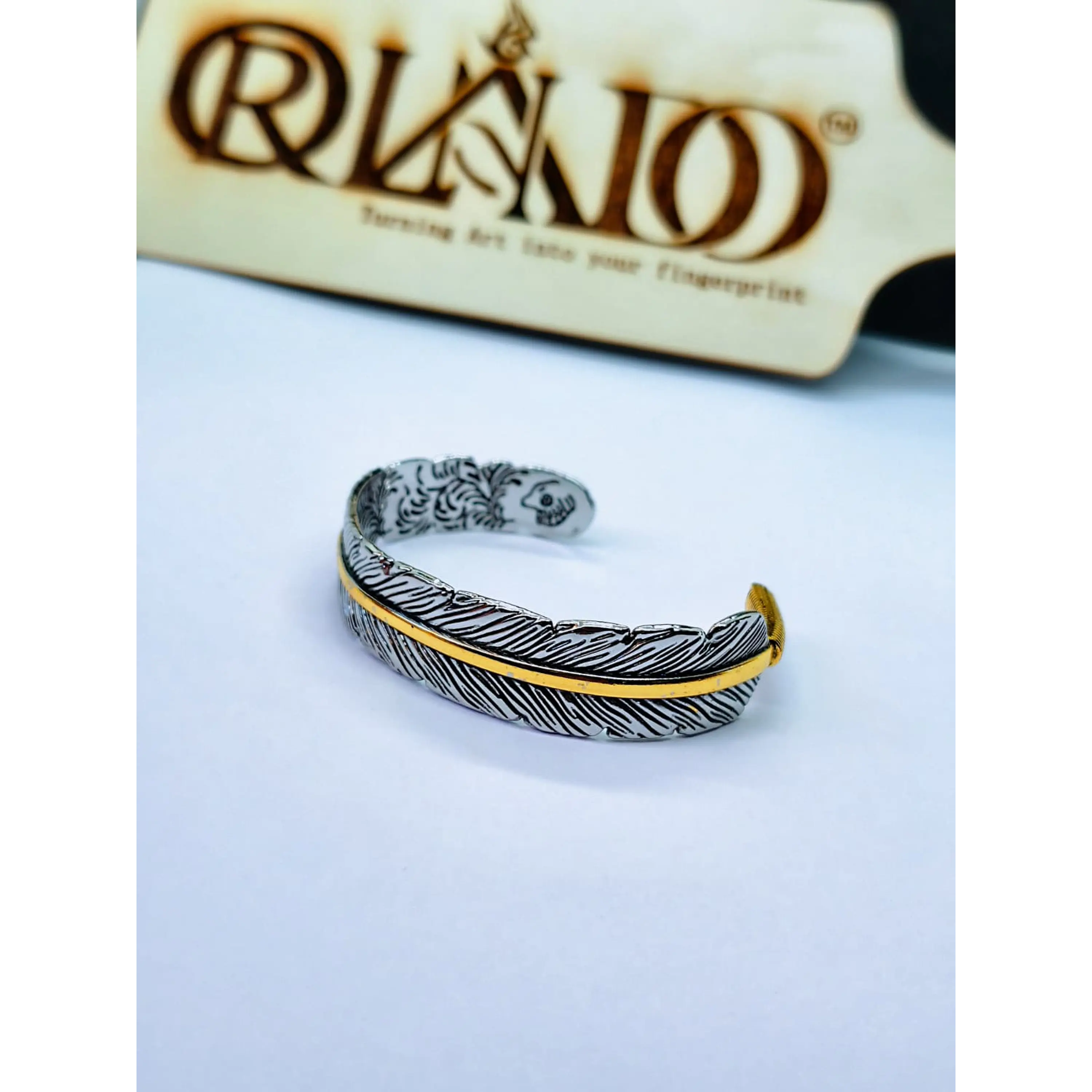 Bracelet ajustable à plumes – Design exclusif texturé bicolore 1