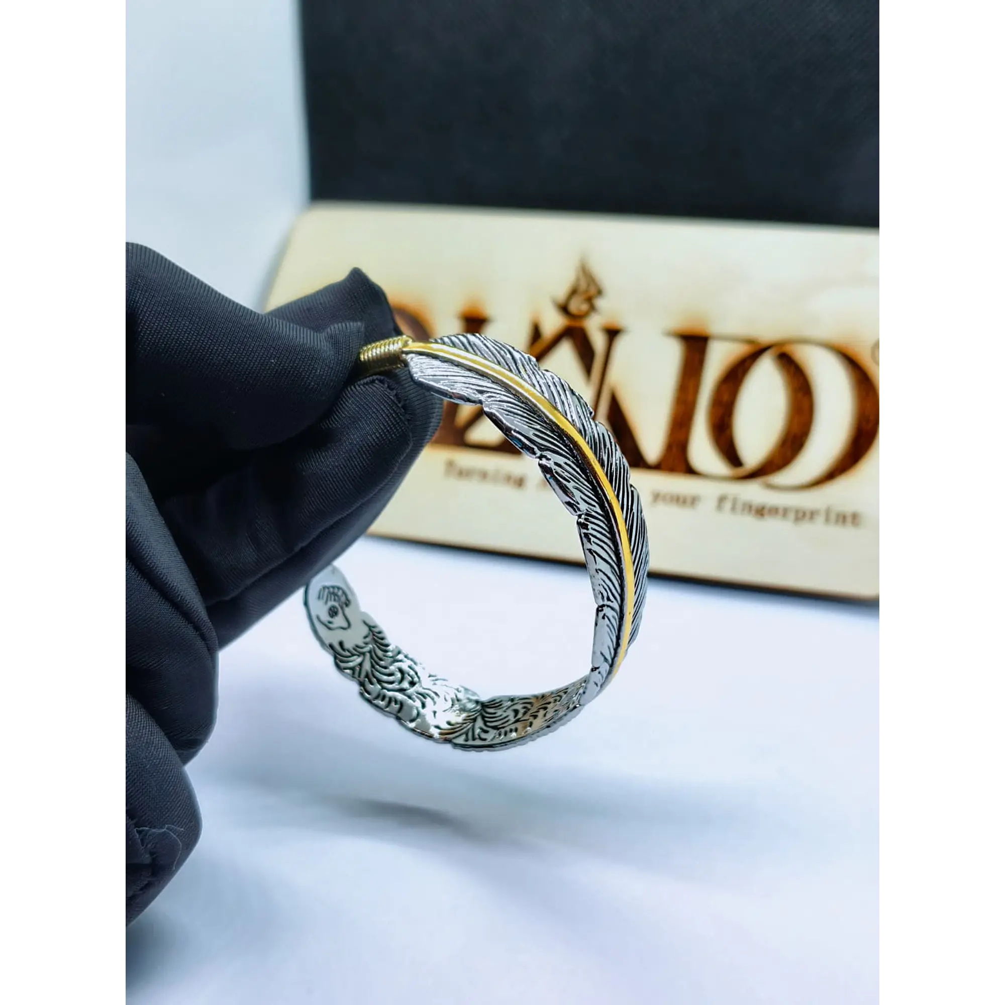 Bracelet ajustable à plumes – Design exclusif texturé bicolore 2