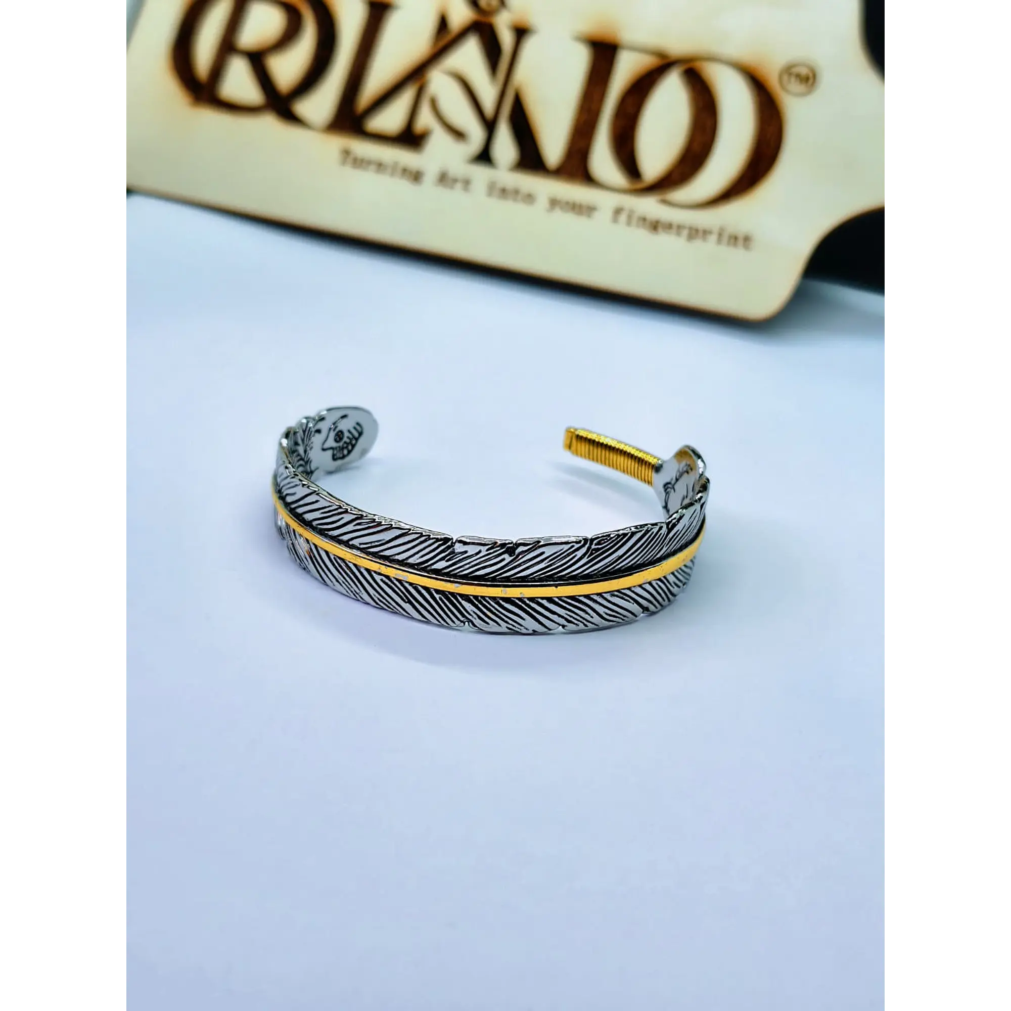 Bracelet ajustable à plumes – Design exclusif texturé bicolore 3