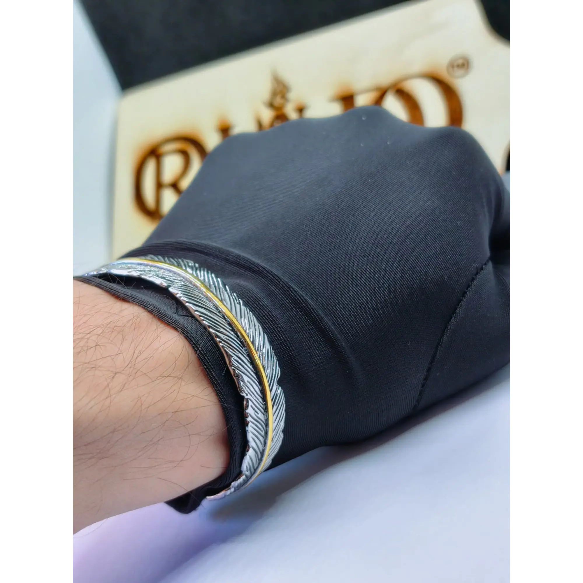 Bracelet ajustable à plumes – Design exclusif texturé bicolore 5