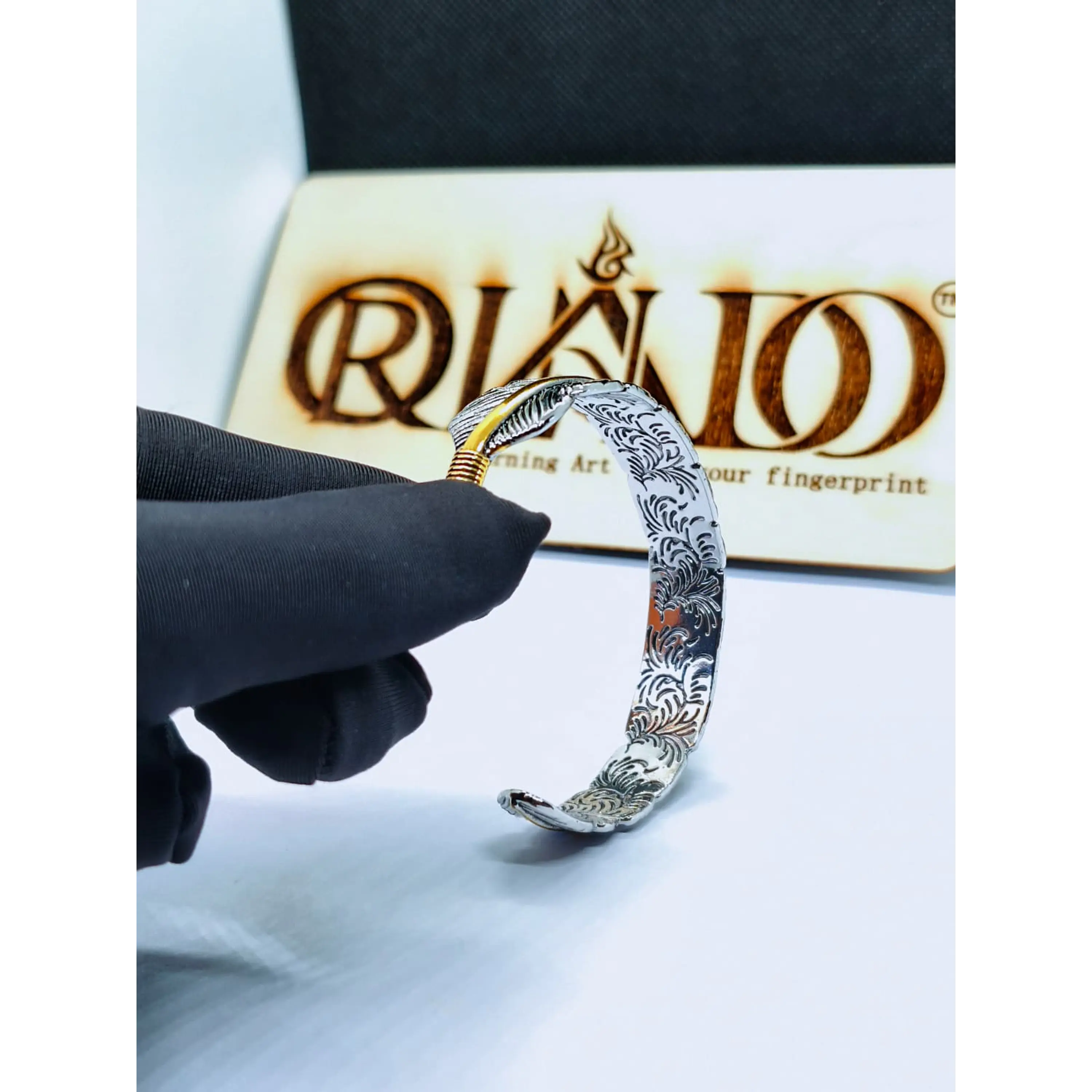 Bracelet ajustable à plumes – Design exclusif texturé bicolore 6