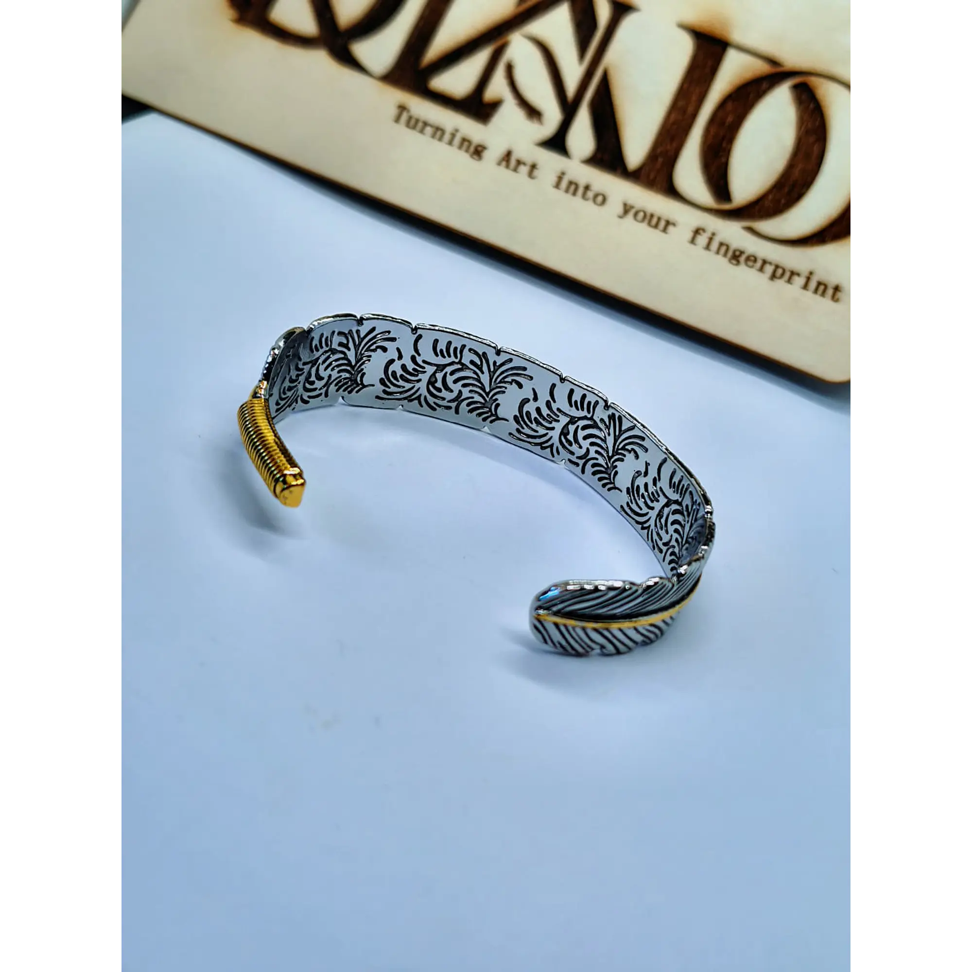 Bracelet ajustable à plumes – Design exclusif texturé bicolore 8