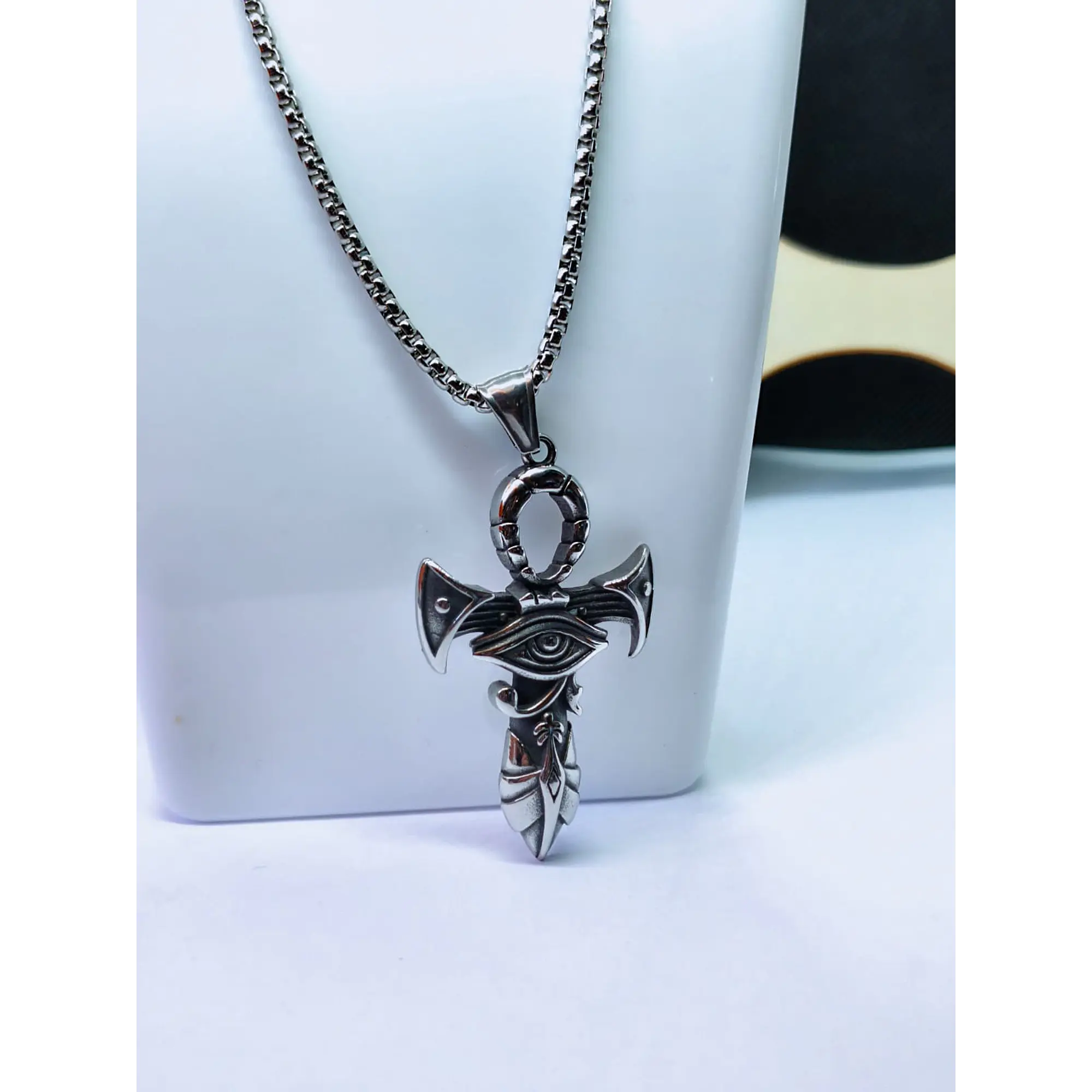 Colar Cruz Ankh com Olho de Hórus em Aço Inoxidável – Amuleto Egípcio 3