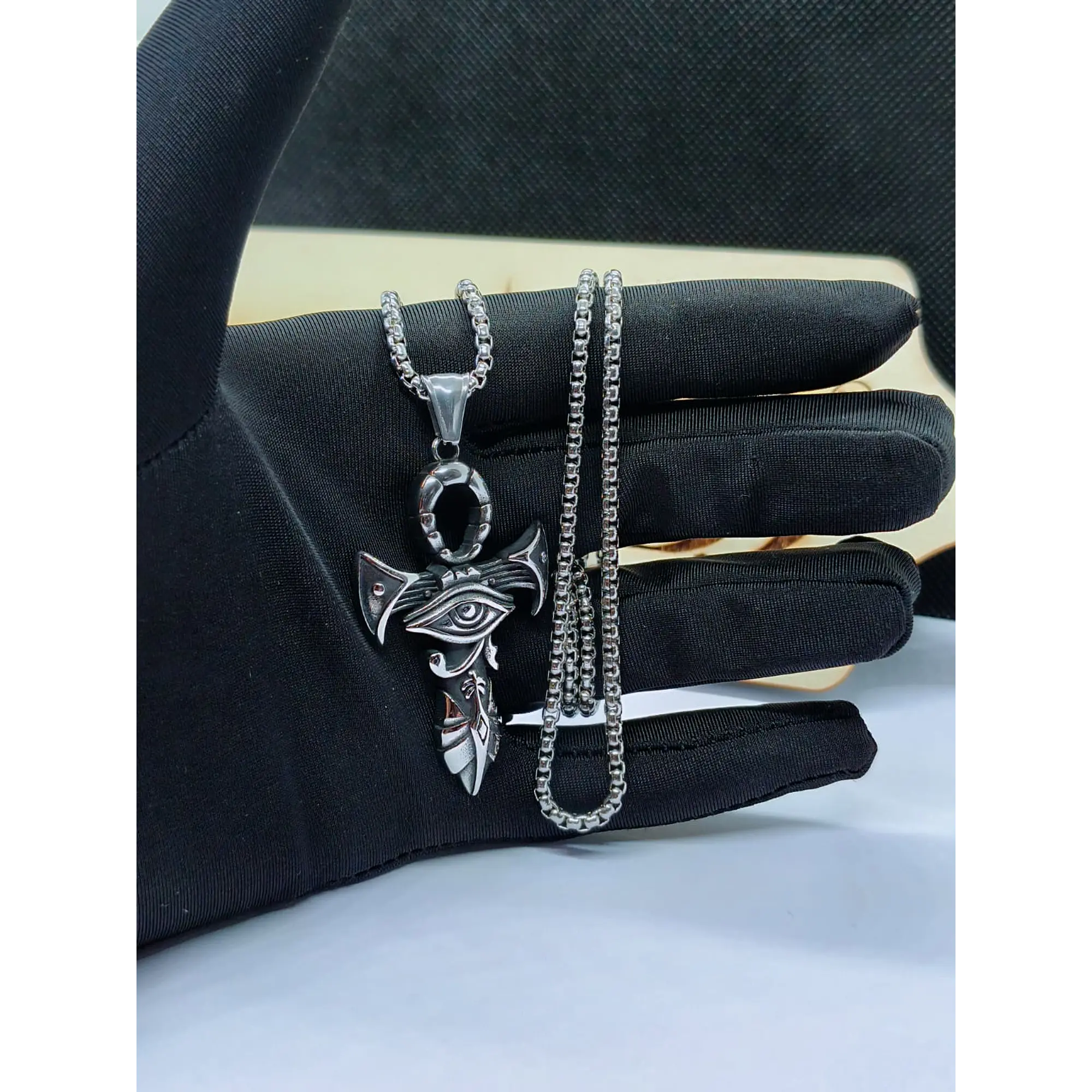 Colar Cruz Ankh com Olho de Hórus em Aço Inoxidável – Amuleto Egípcio 4