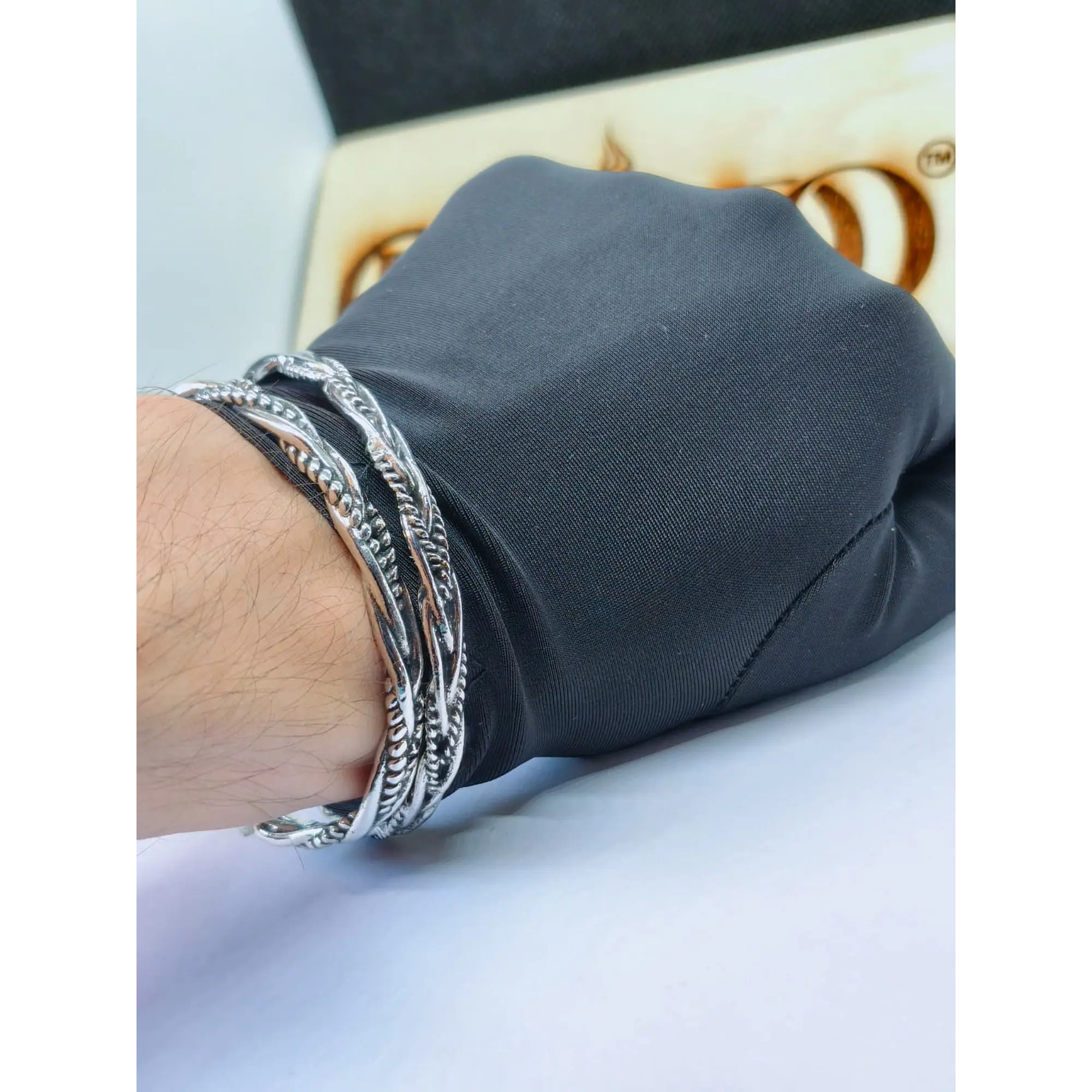 Conjunto 3 Braceletes Rústica Prateada Ajustáveis 4
