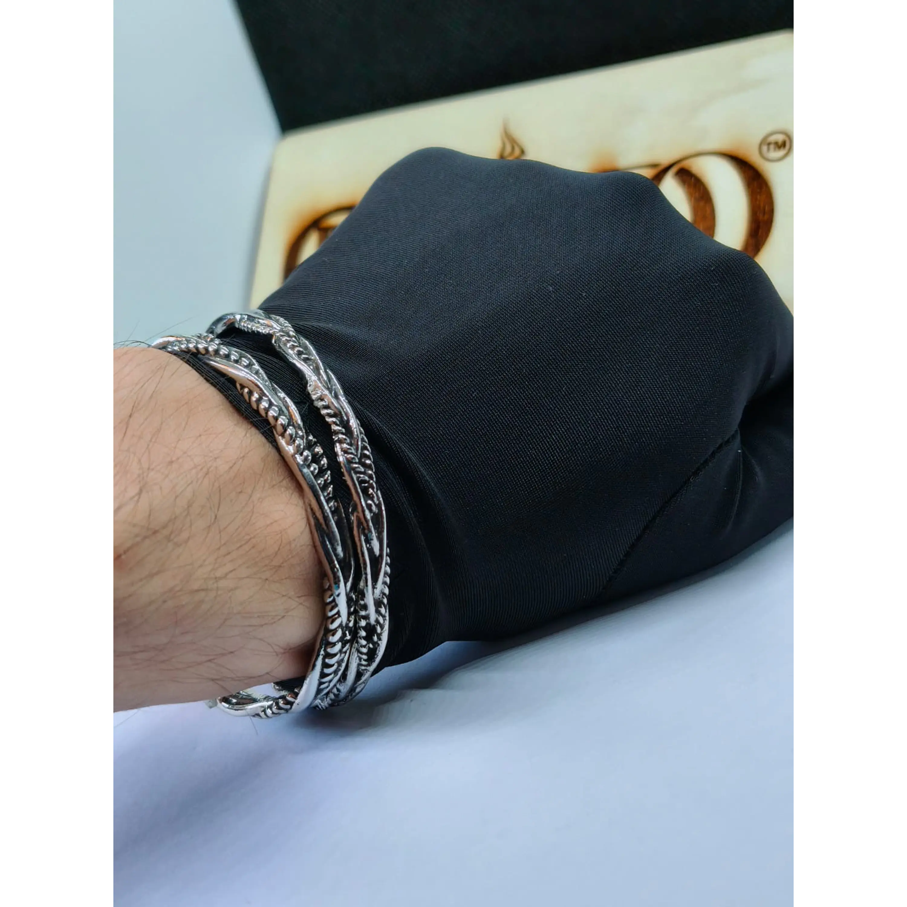 Conjunto 3 Braceletes Rústica Prateada Ajustáveis 5