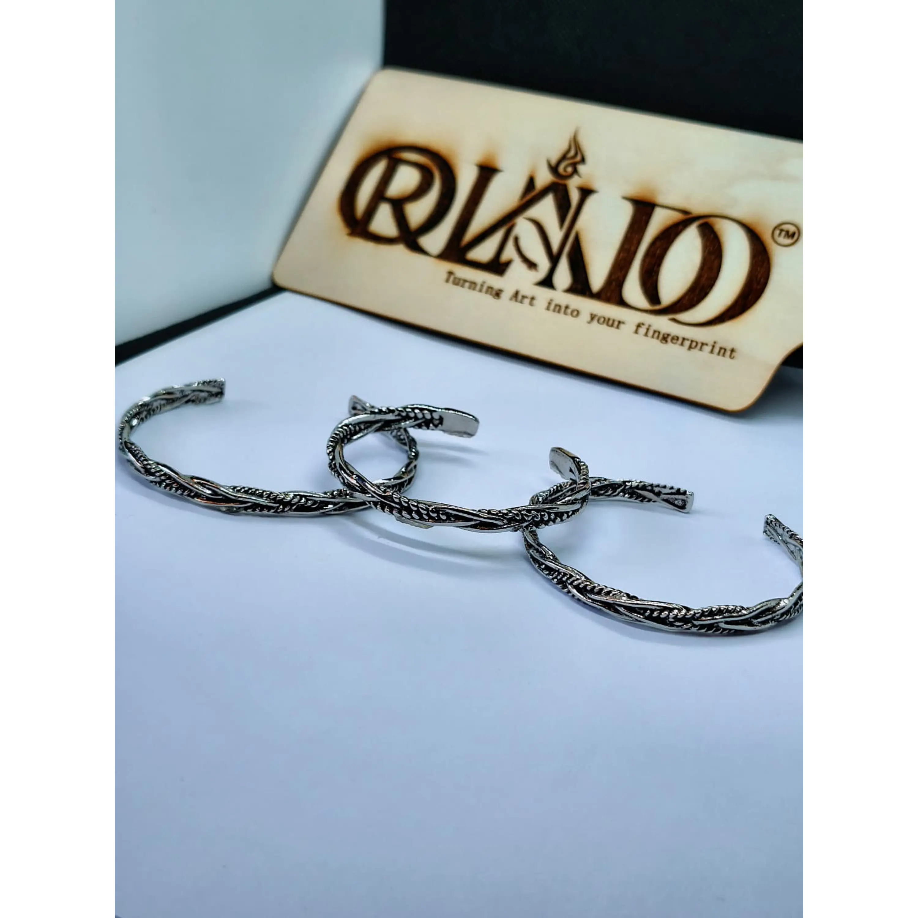 Conjunto 3 Braceletes Rústica Prateada Ajustáveis 7