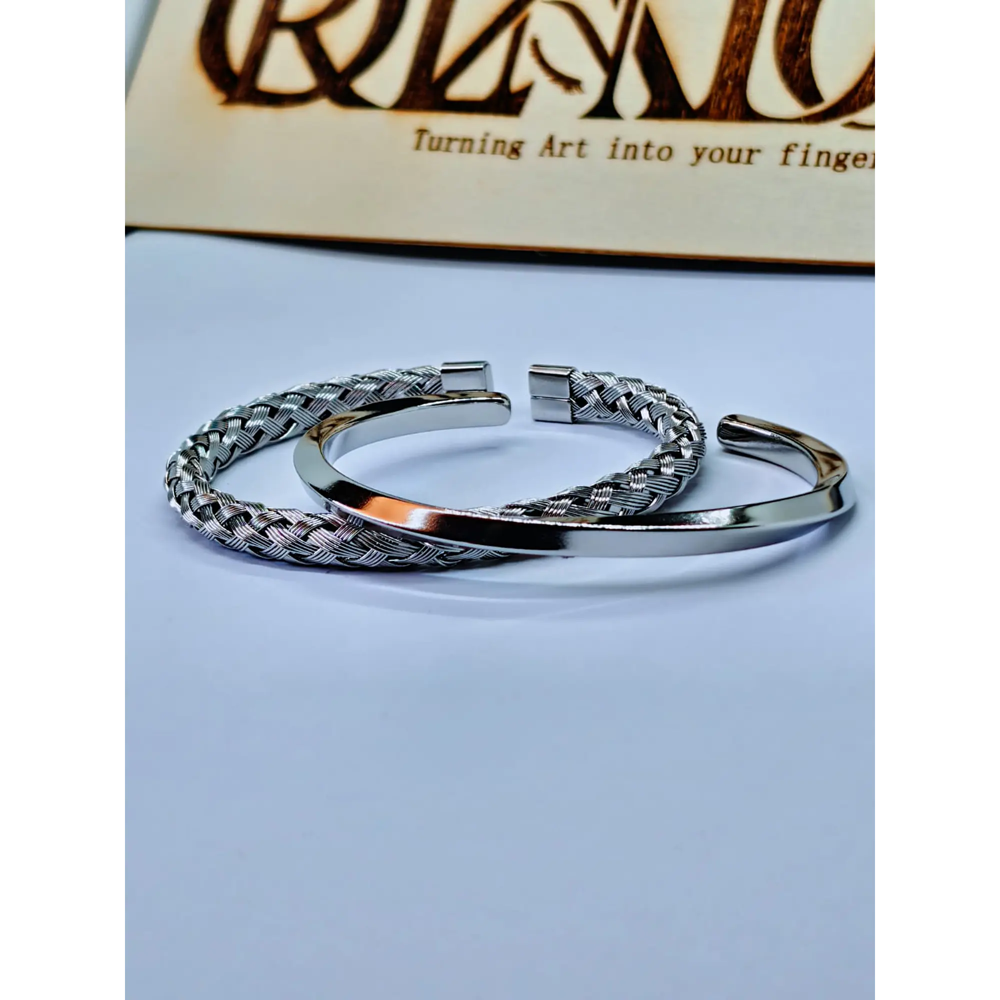 Conjunto de Braceletes Viking Prateadas em aço inoxidável 4
