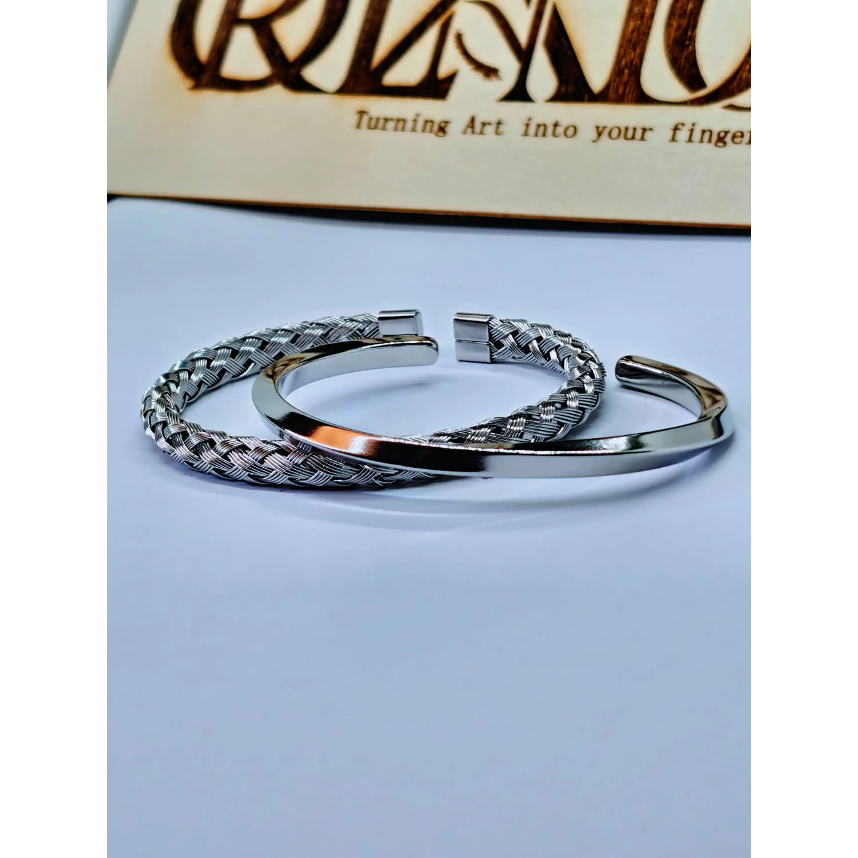 Conjunto de Braceletes Viking Prateadas em aço inoxidável 4