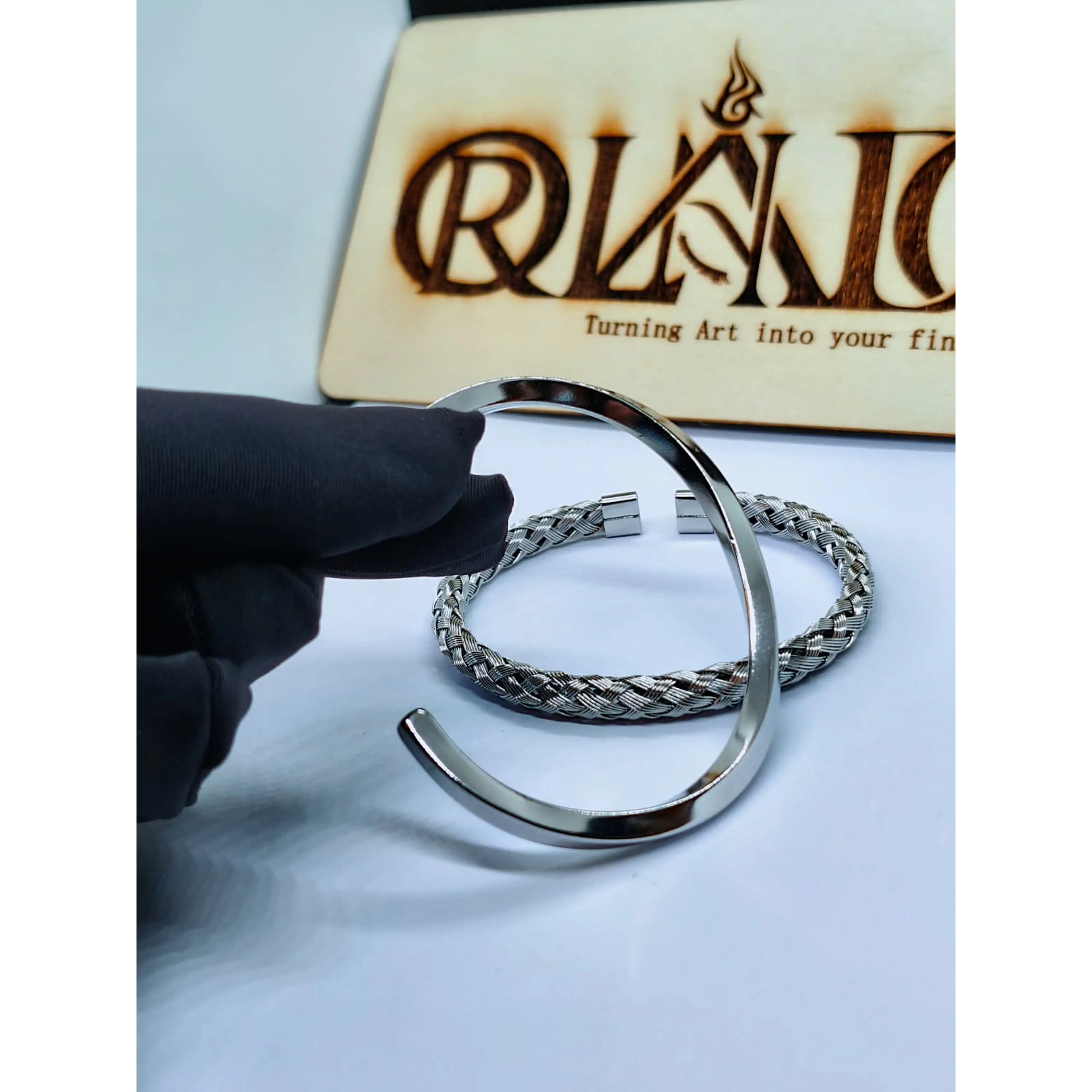 Conjunto de Braceletes Viking Prateadas em aço inoxidável 1