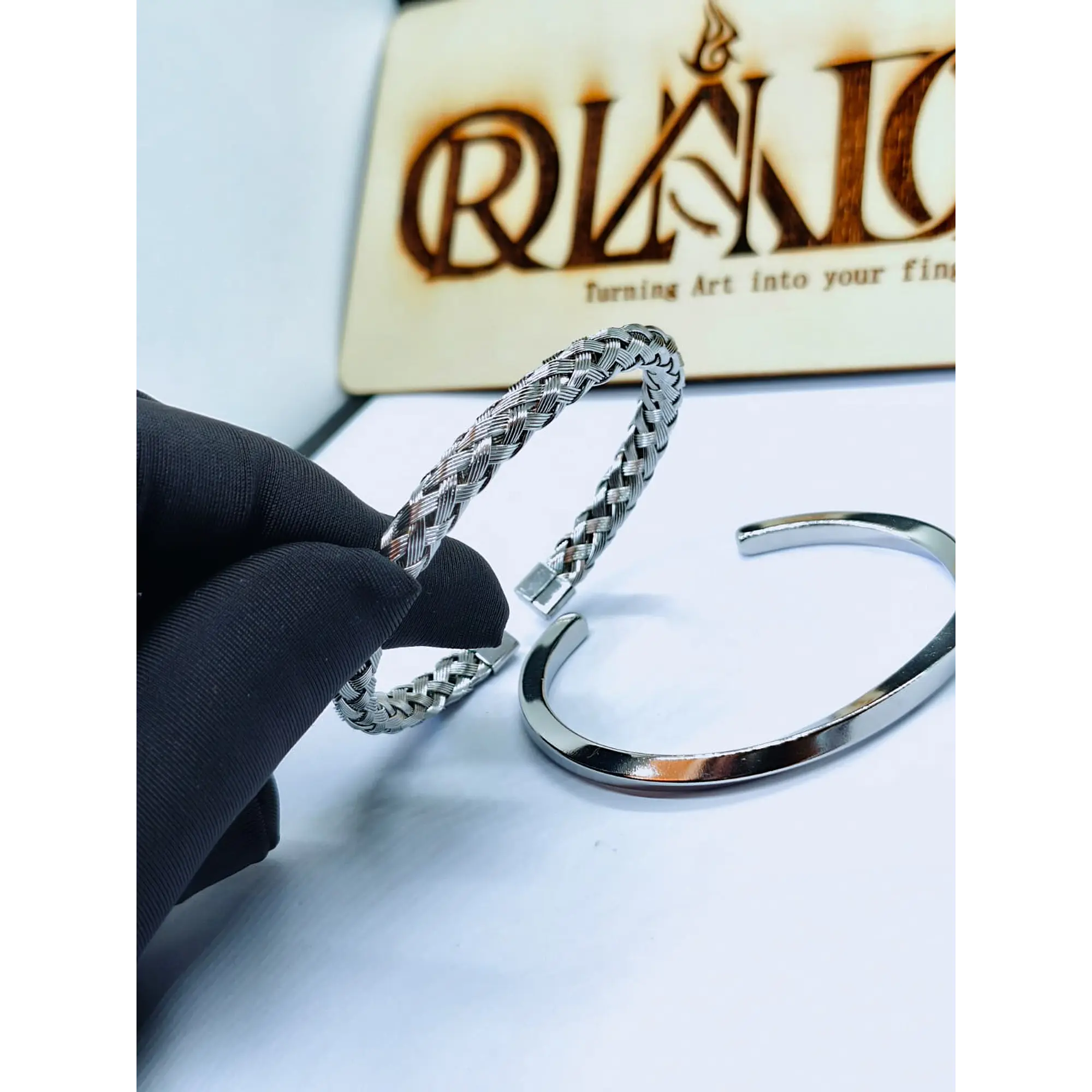 Conjunto de Braceletes Viking Prateadas em aço inoxidável 5