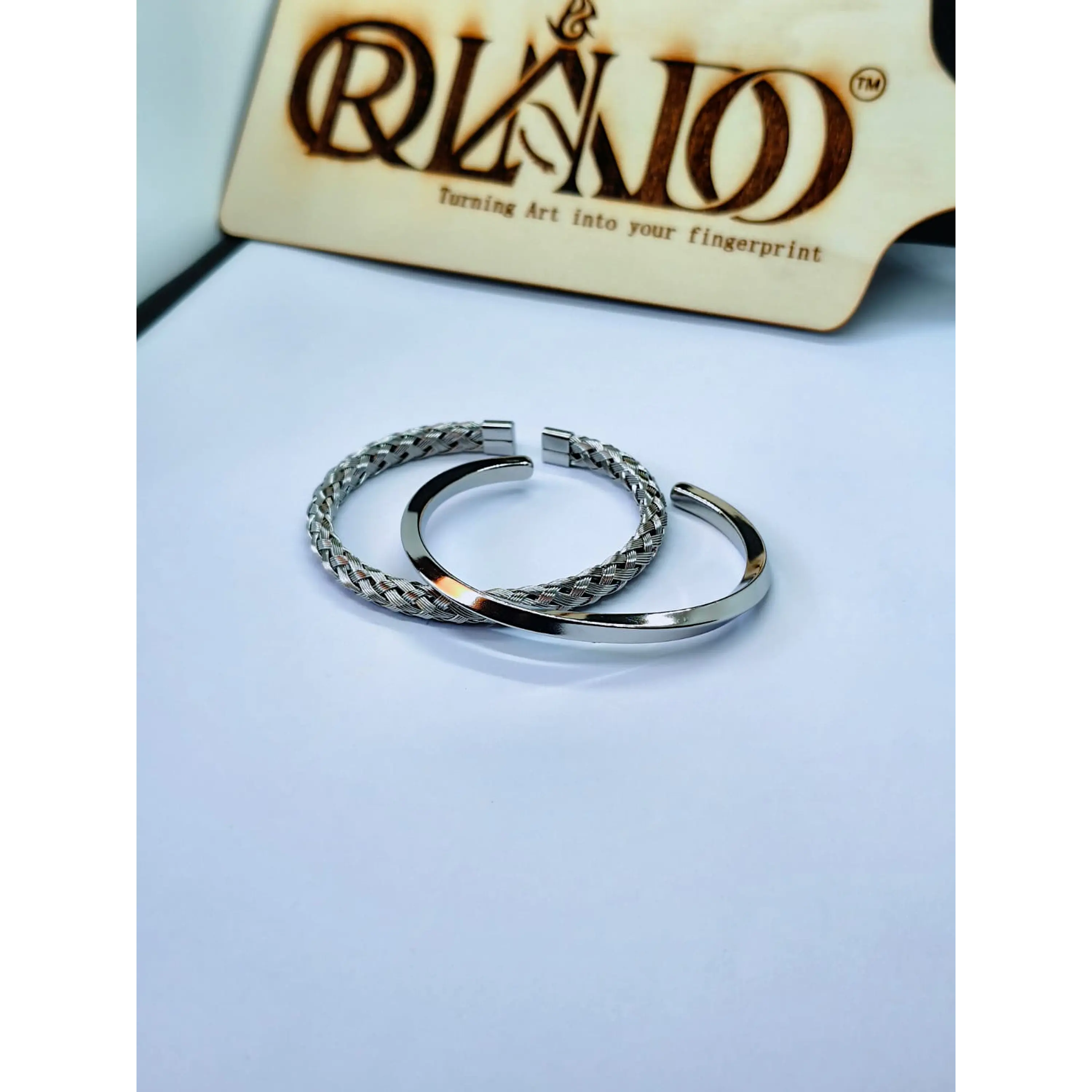 Conjunto de Braceletes Viking Prateadas em aço inoxidável 9