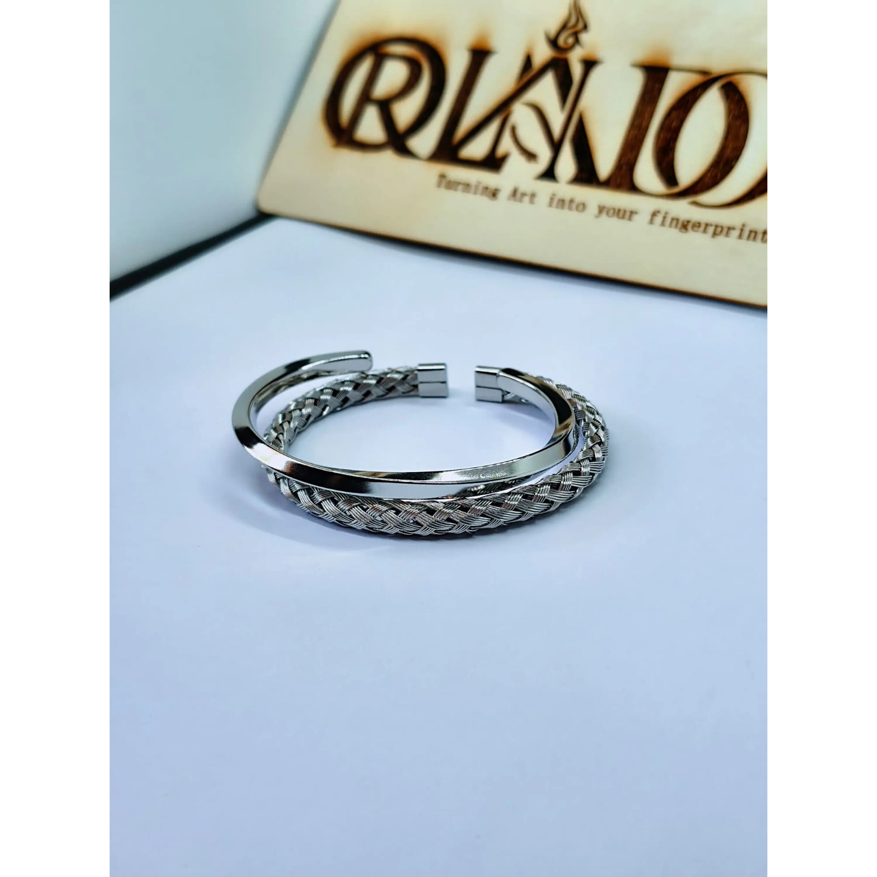 Conjunto de Braceletes Viking Prateadas em aço inoxidável 2