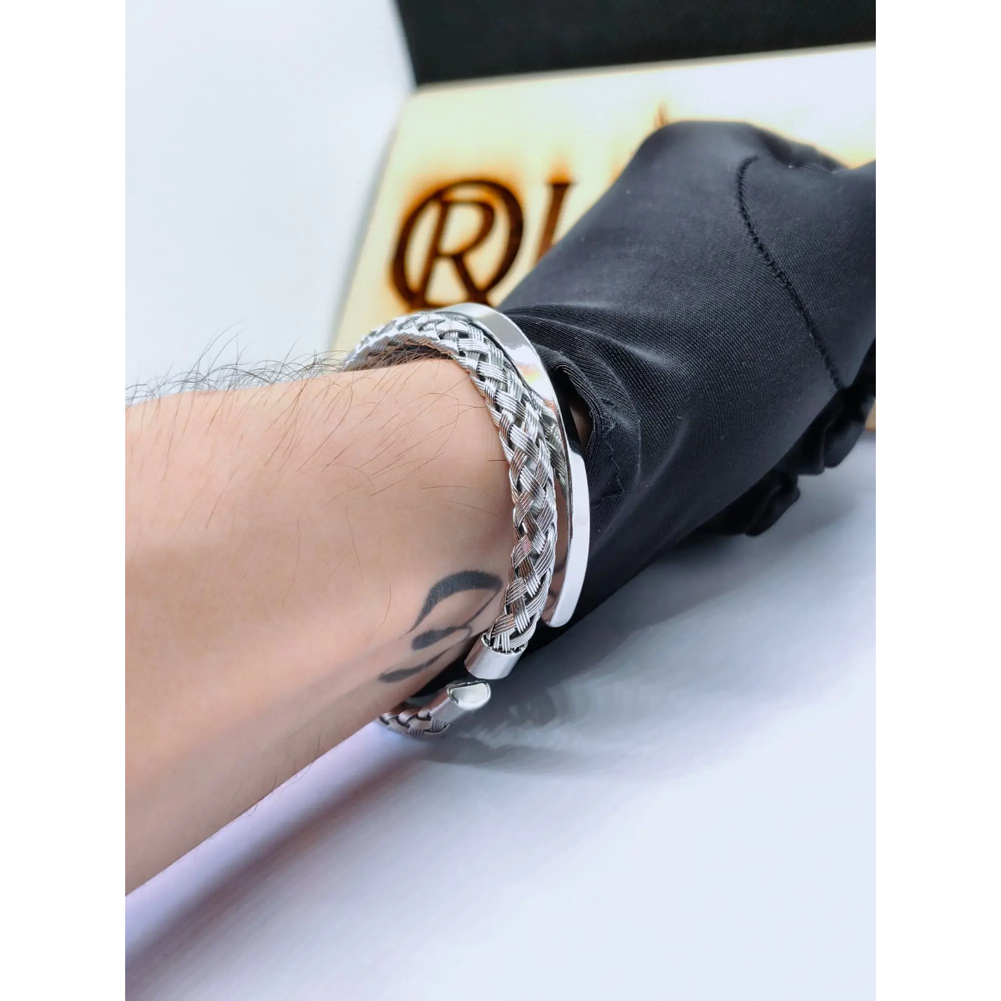 Conjunto de Braceletes Viking Prateadas em aço inoxidável 6