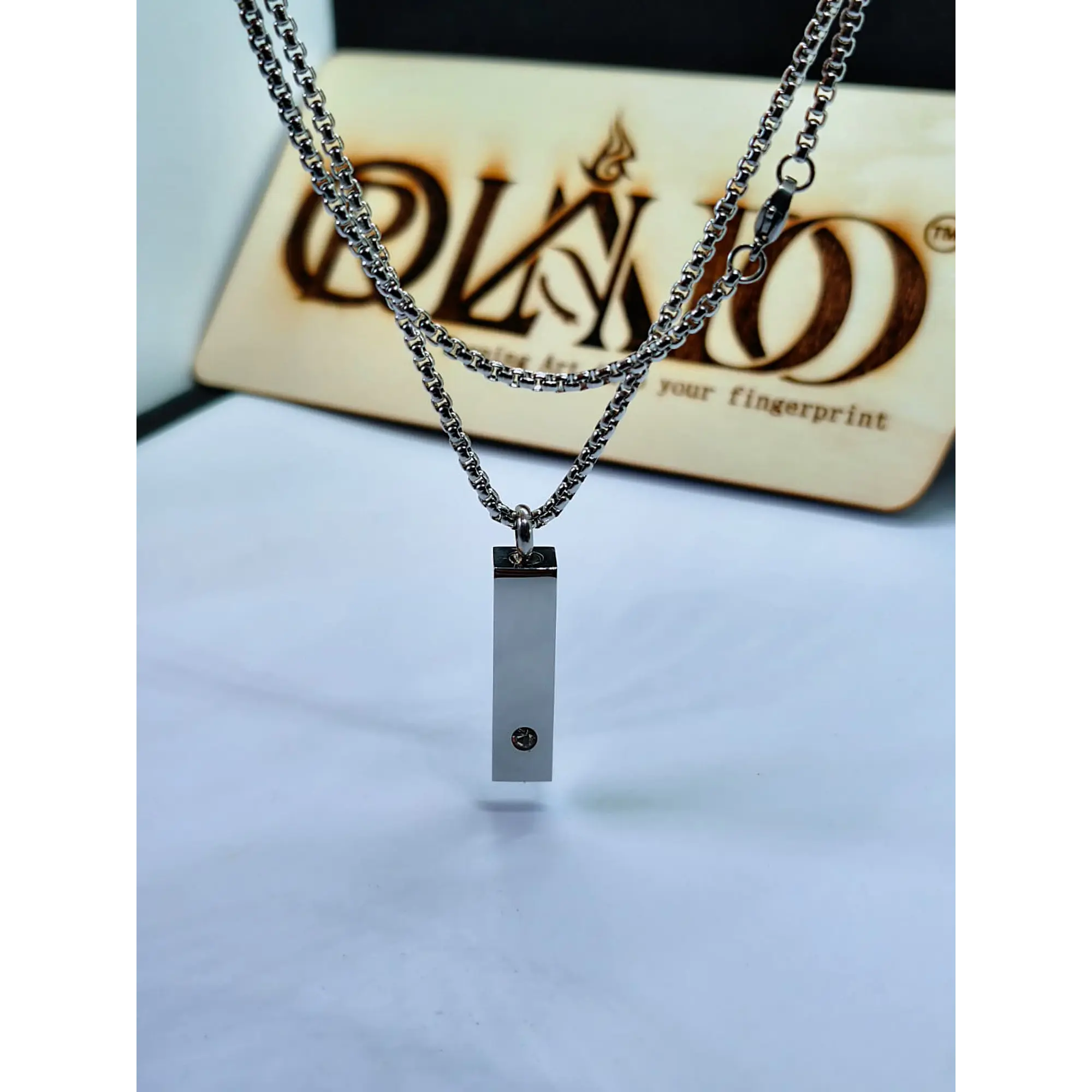 Stainless steel bar reliquary memorial necklace with crystal. 12