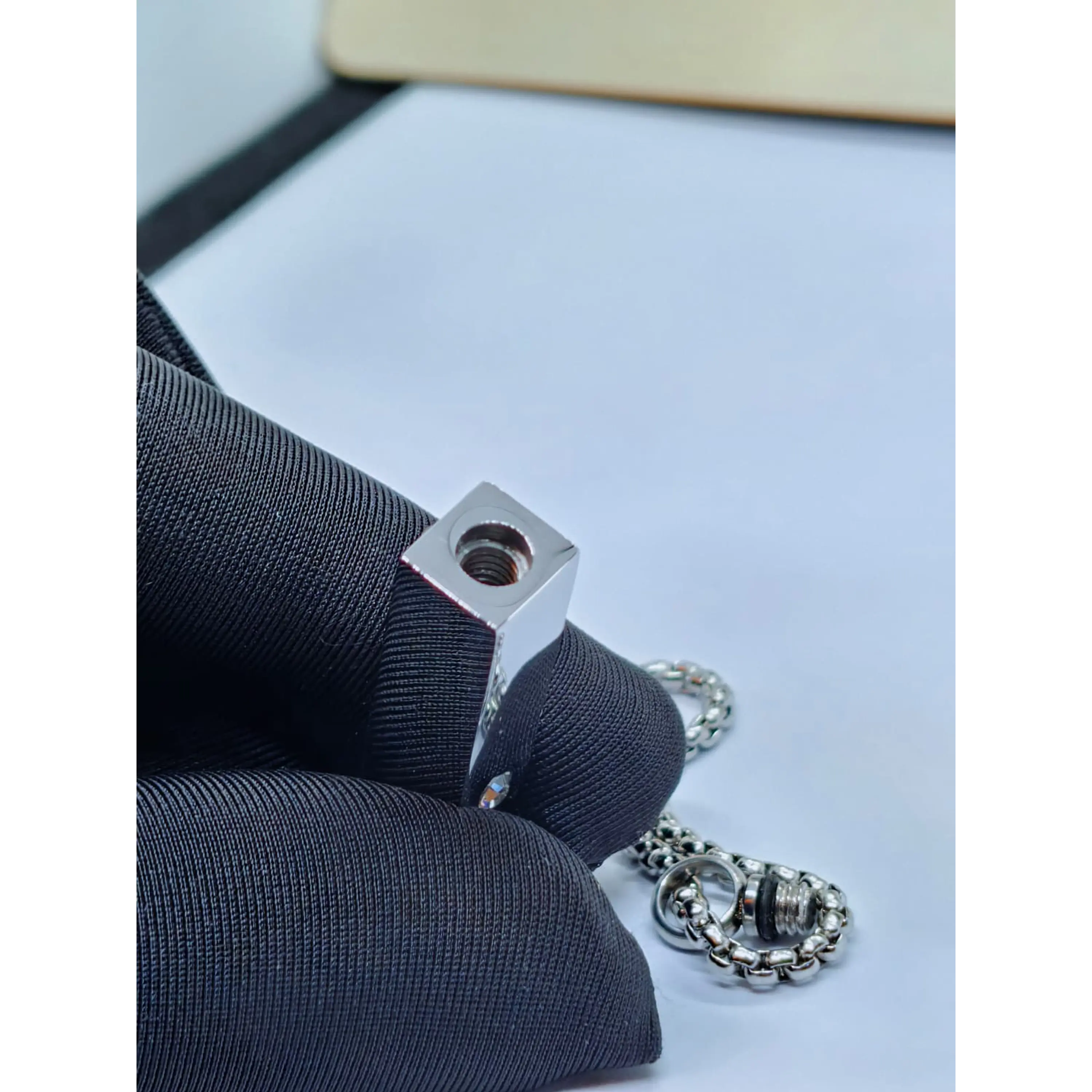 Stainless steel bar reliquary memorial necklace with crystal. 4
