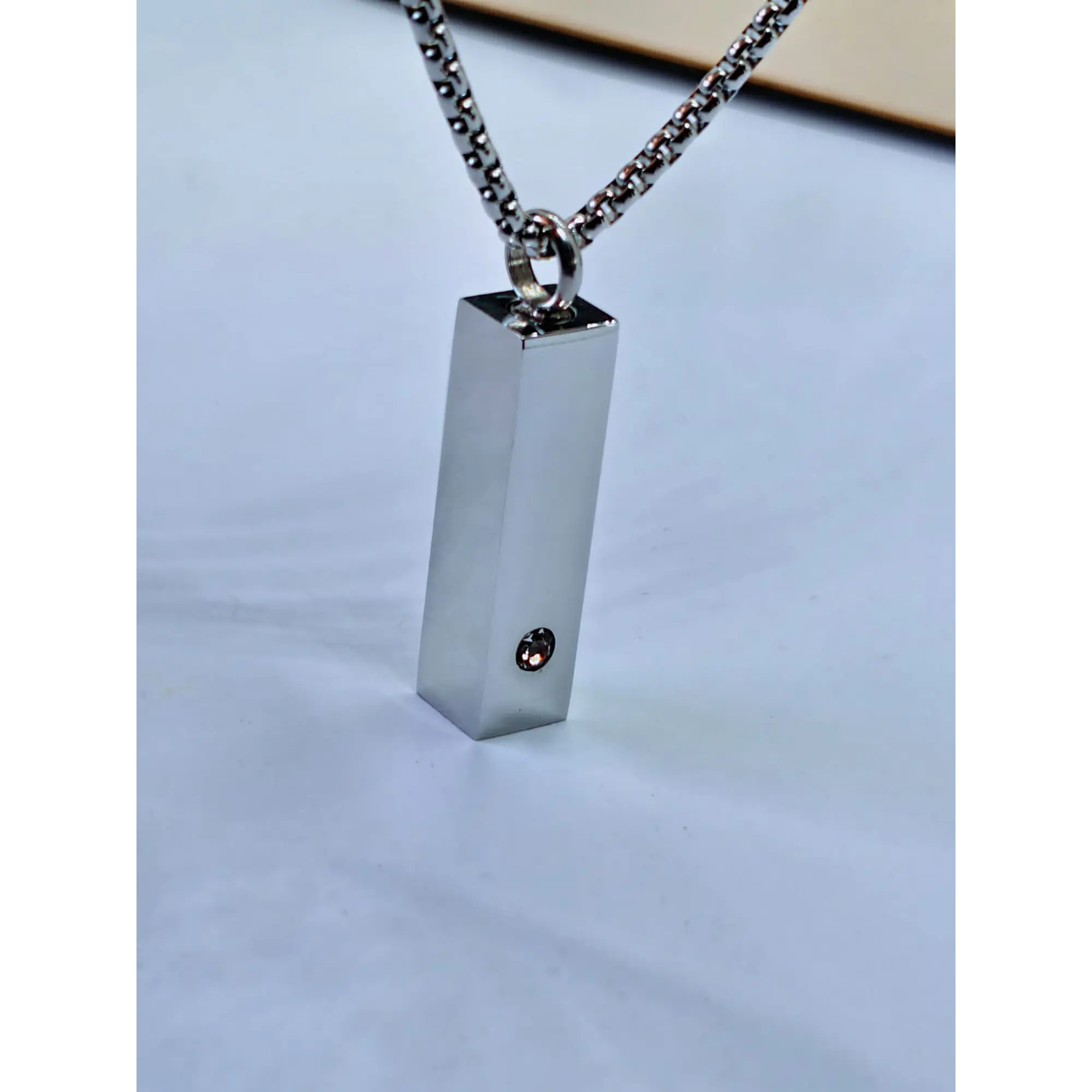 Stainless steel bar reliquary memorial necklace with crystal. 5