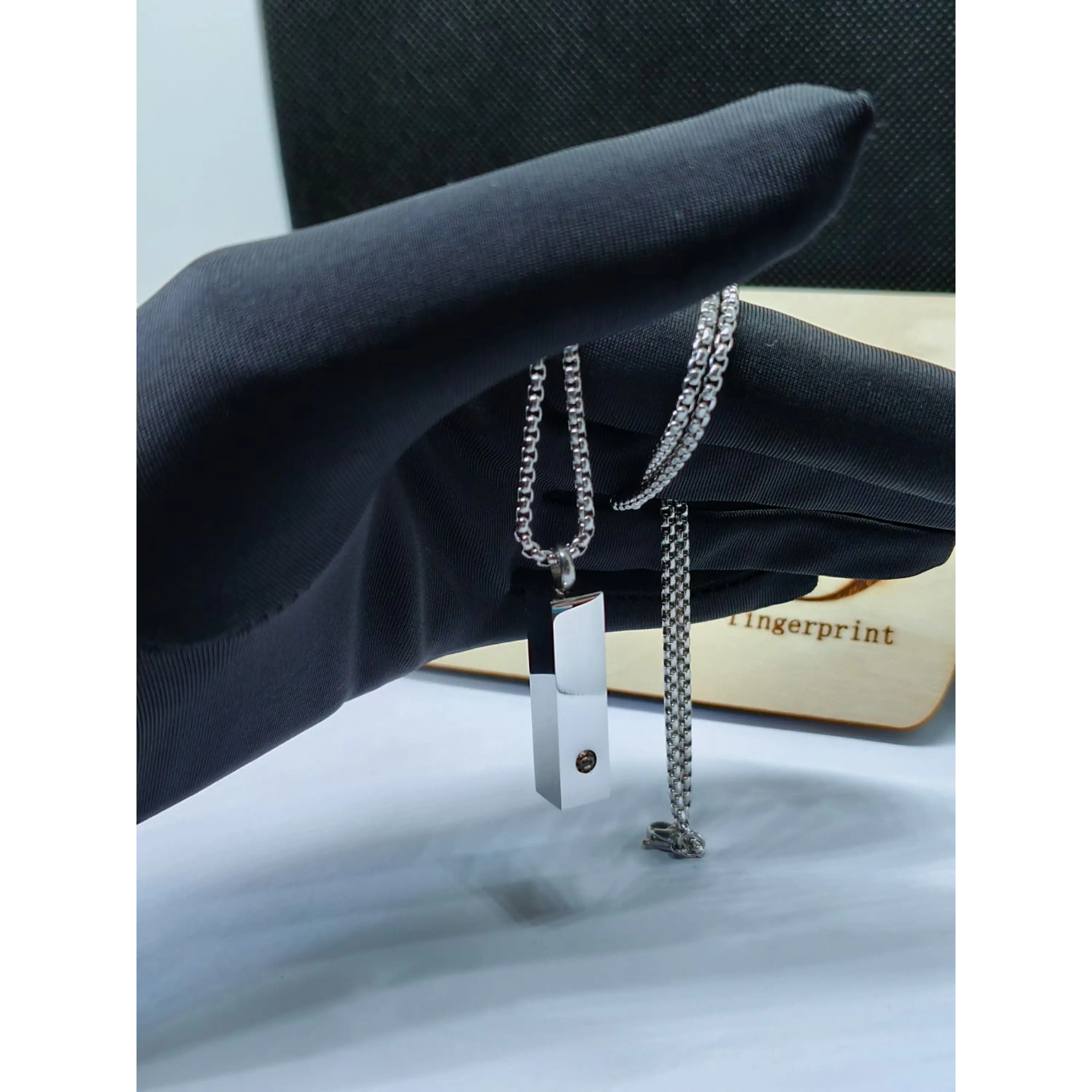 Stainless steel bar reliquary memorial necklace with crystal. 6