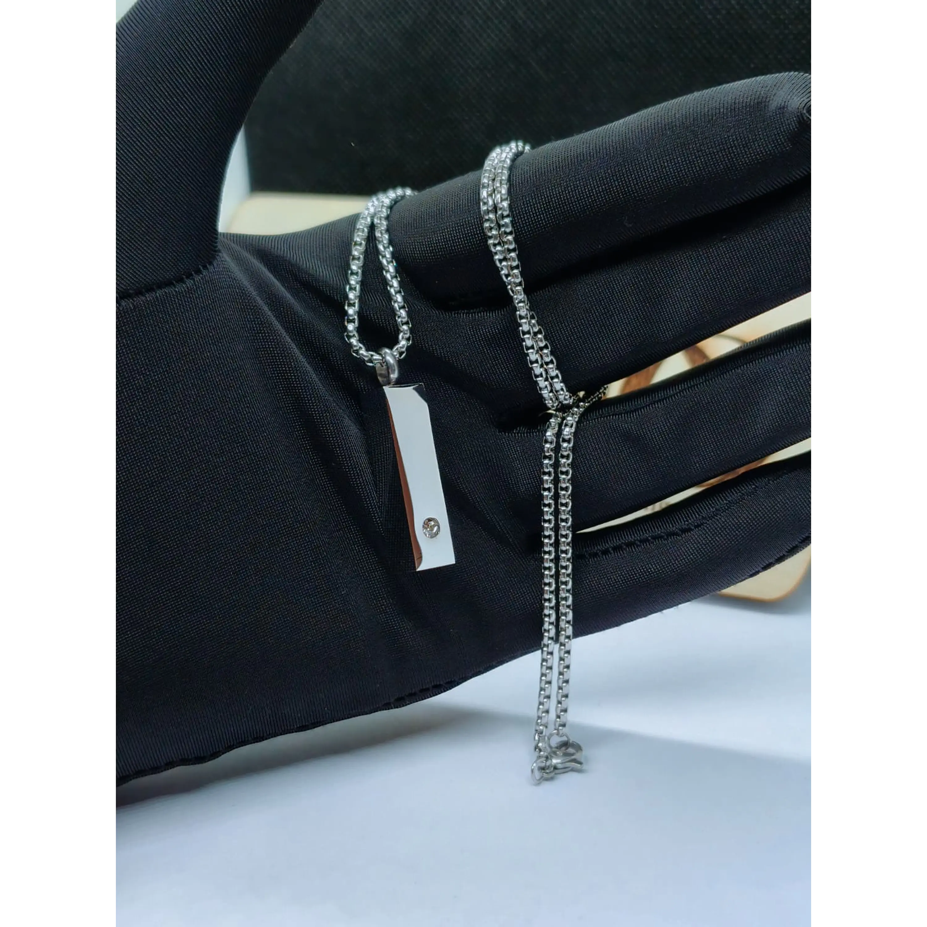 Stainless steel bar reliquary memorial necklace with crystal. 7