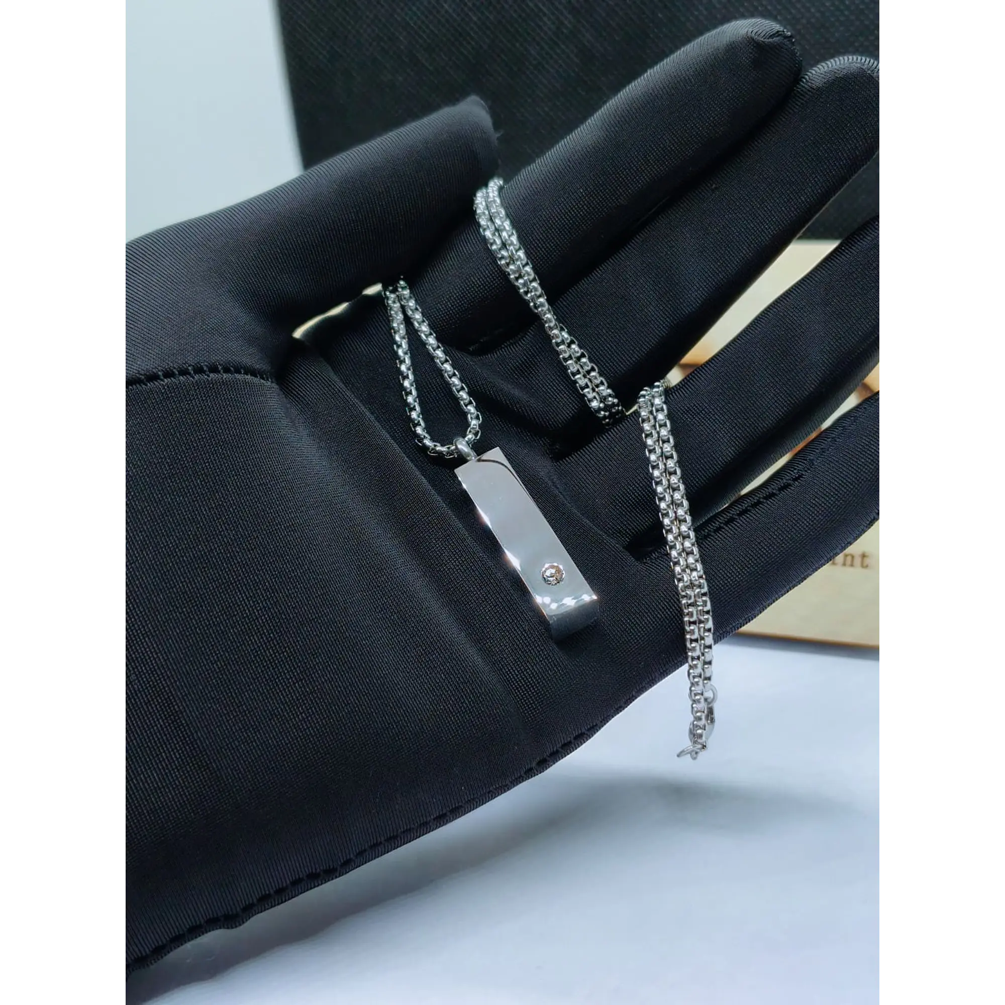 Stainless steel bar reliquary memorial necklace with crystal. 8