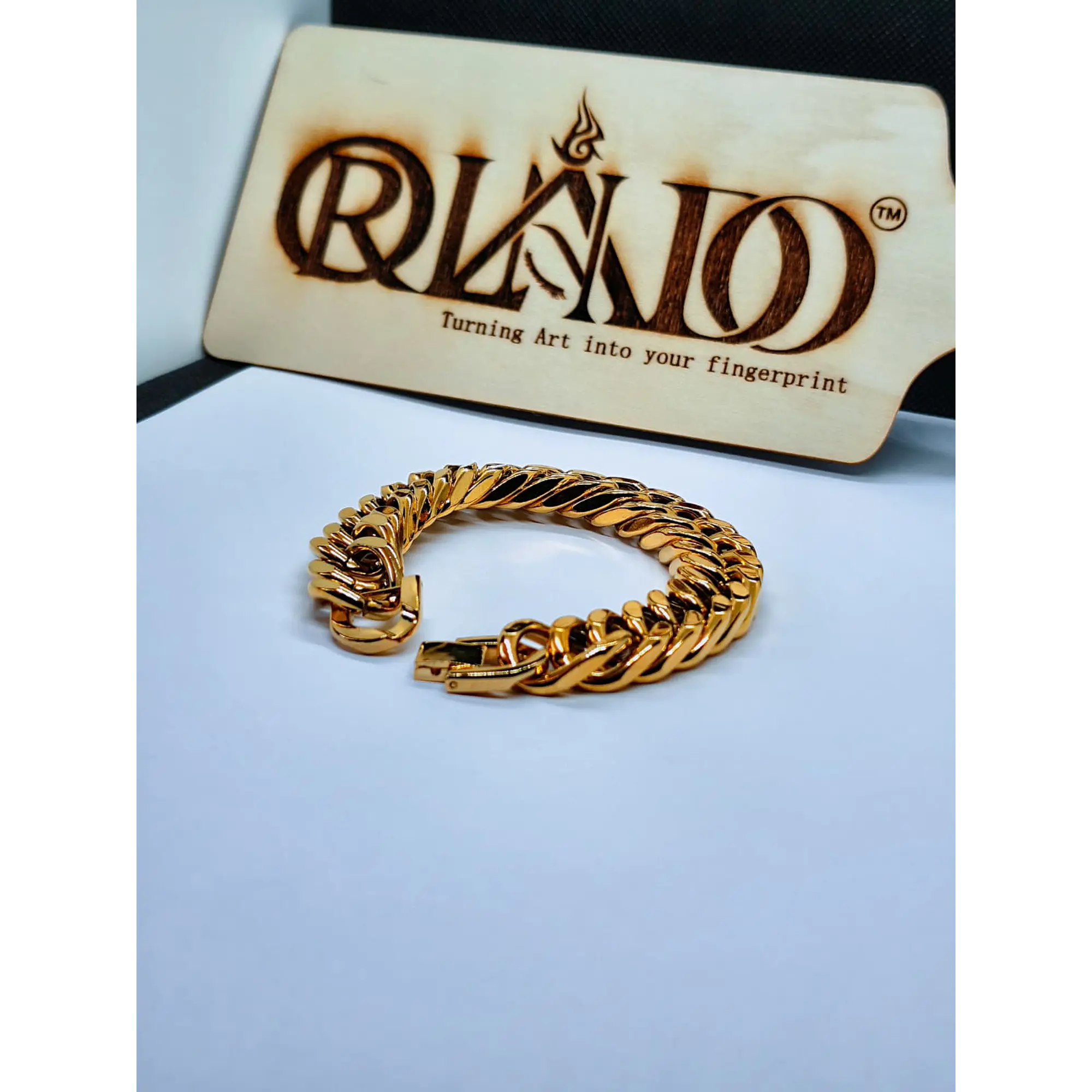 Pulseira de Elo Cubano Polida Dourada em aço Inox 5