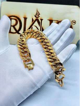 Pulseira de Elo Cubano Polida Dourada em aço Inox