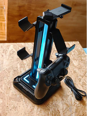 Suporte Gaming  LED RGB para até 4 Comandos e Auscultadores