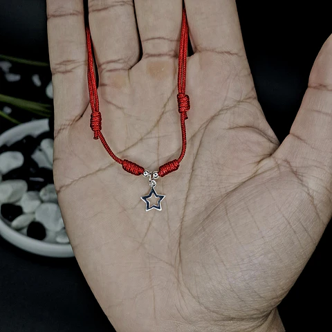 Collar Hilo Rojo con Dije Estrella de Plata 925 - Adaptable