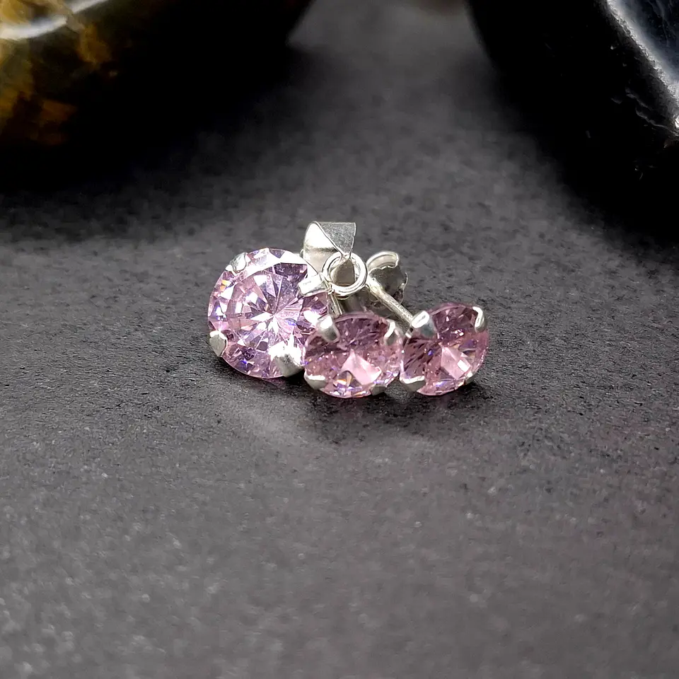 Conjunto Circones Rosados de 6 y 8 mm en Plata 925 1