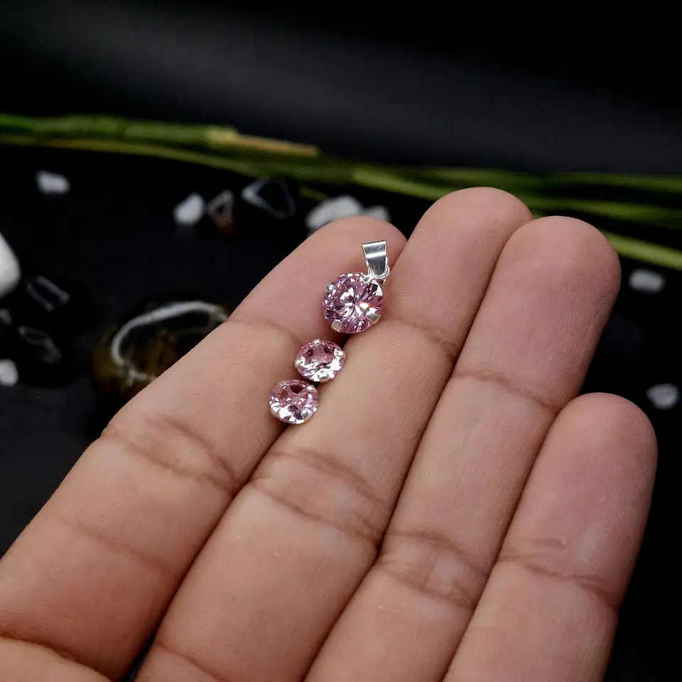 Conjunto Circones Rosados de 6 y 8 mm en Plata 925 2