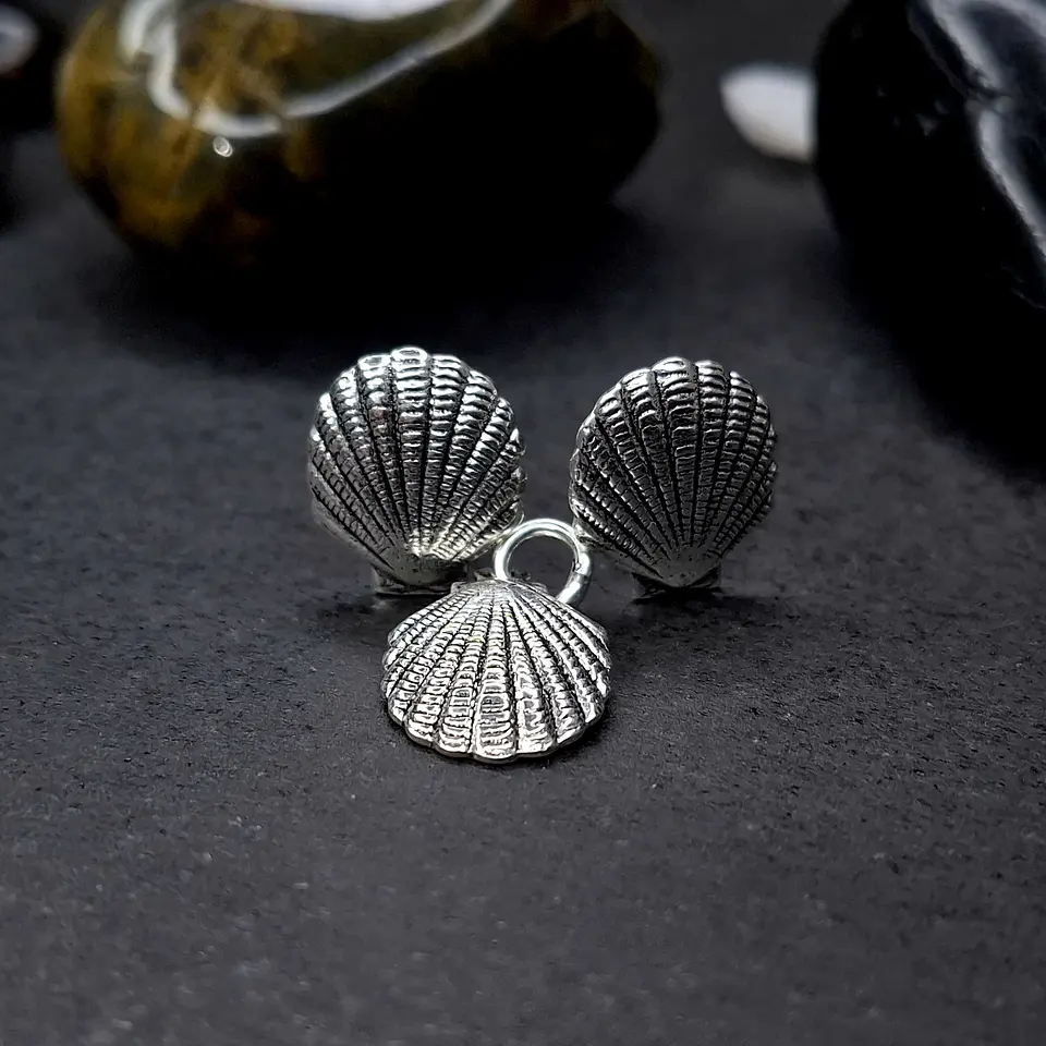 Conjunto Conchas 12 mm Añejada de Plata 925 1