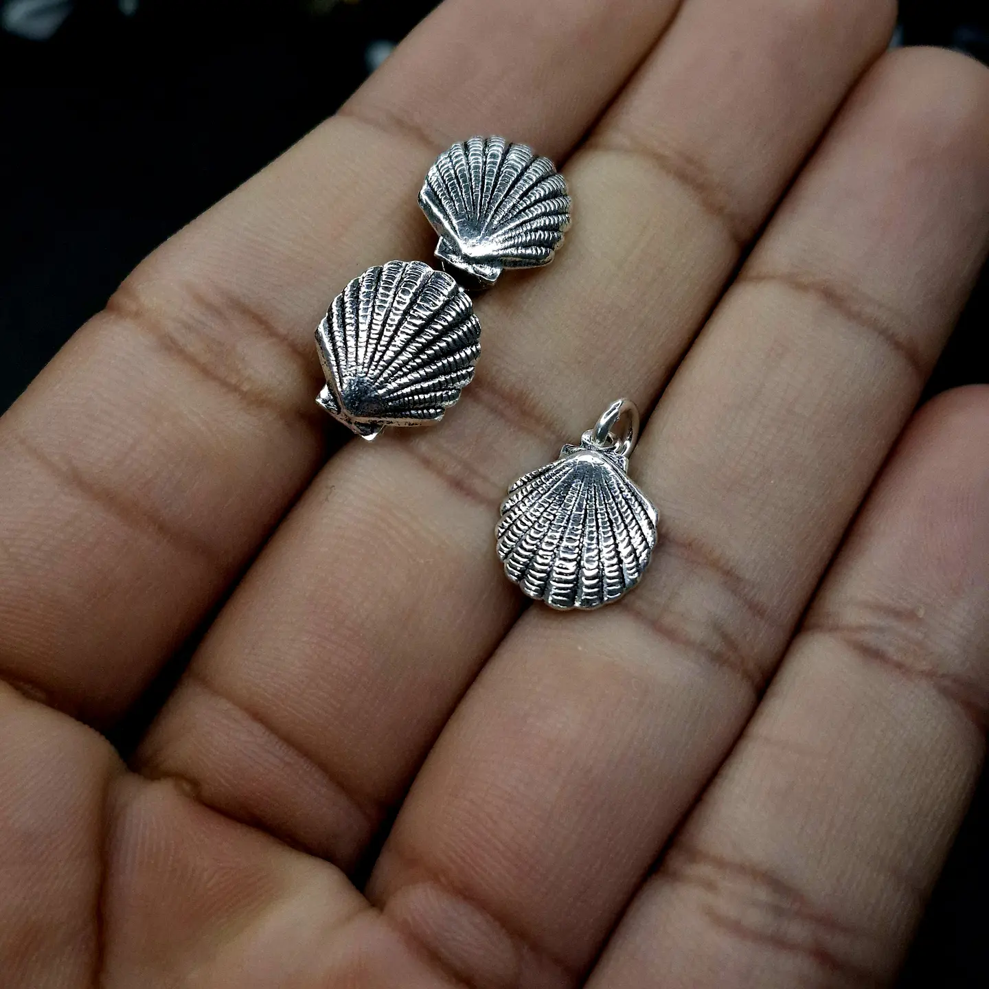 Conjunto Conchas 12 mm Añejada de Plata 925 2