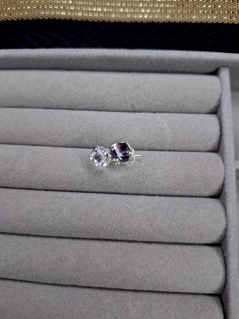 Aros Cubos Cristal Lila de Plata 925