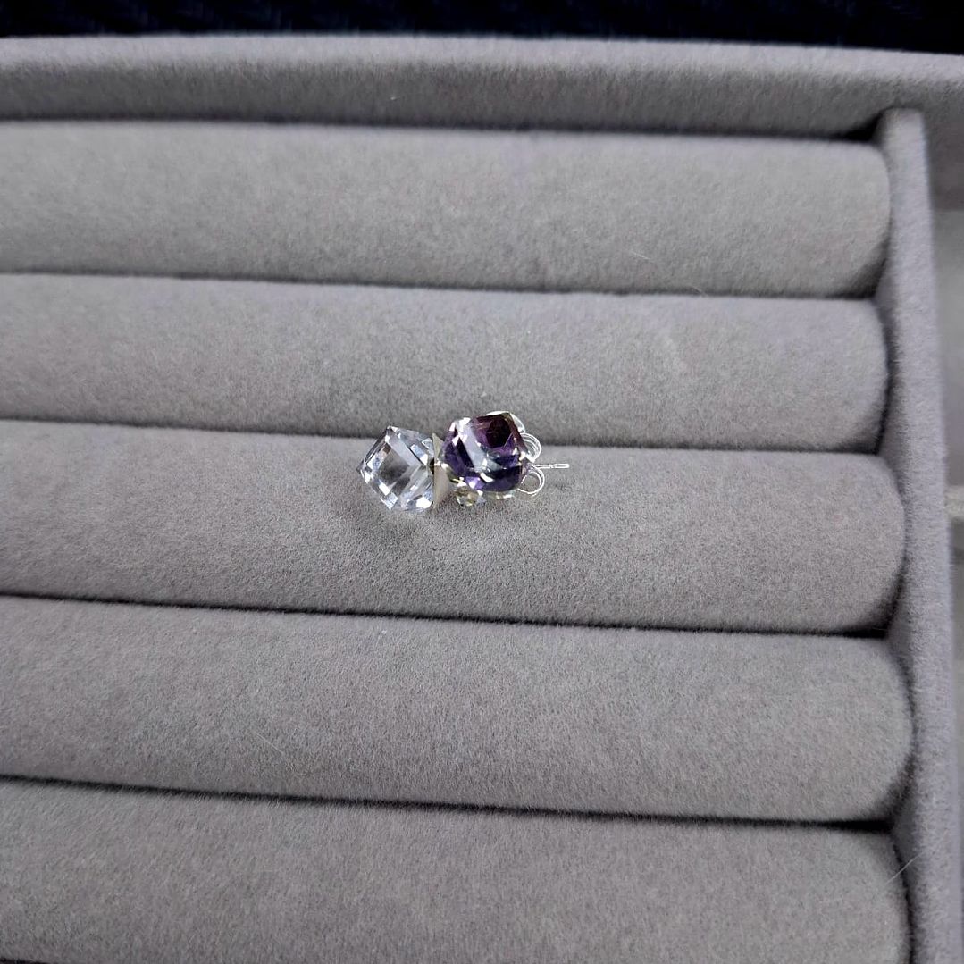 Aros Cubos Cristal Lila de Plata 925 1