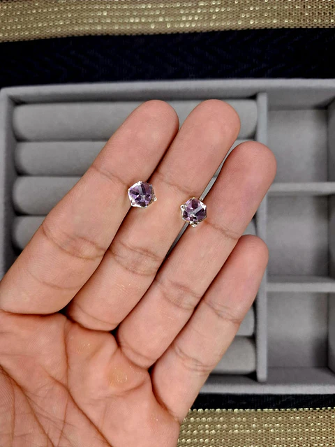 Aros Cubos Cristal Lila de Plata 925