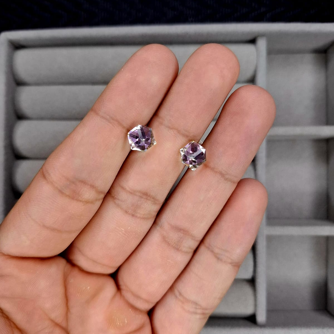 Aros Cubos Cristal Lila de Plata 925 2