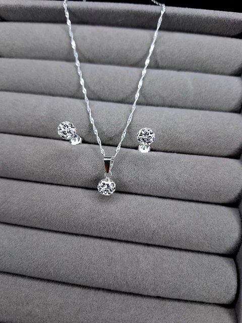 Conjunto Strass Blanco 6 mm de Plata 925