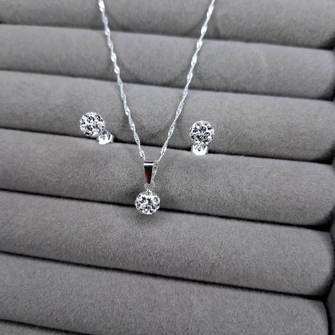 Conjunto Strass Blanco 6 mm de Plata 925 1