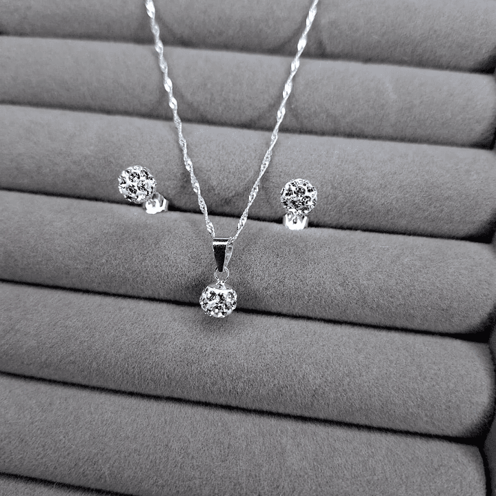 Conjunto Strass Blanco 6 mm de Plata 925 1