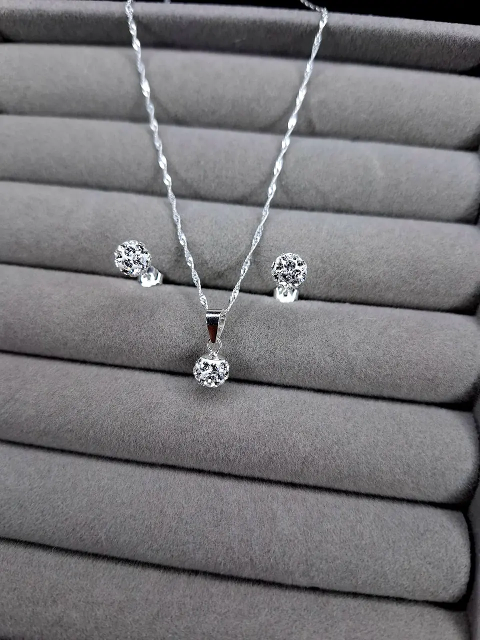 Conjunto Strass Blanco 6 mm de Plata 925 1