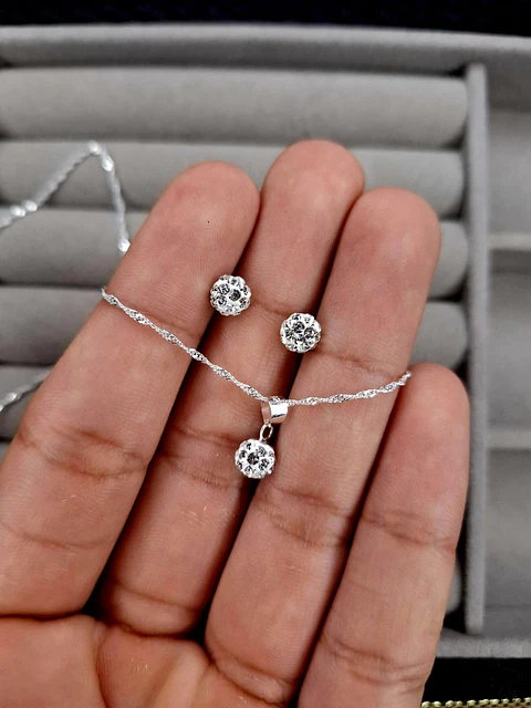 Conjunto Strass Blanco 6 mm de Plata 925