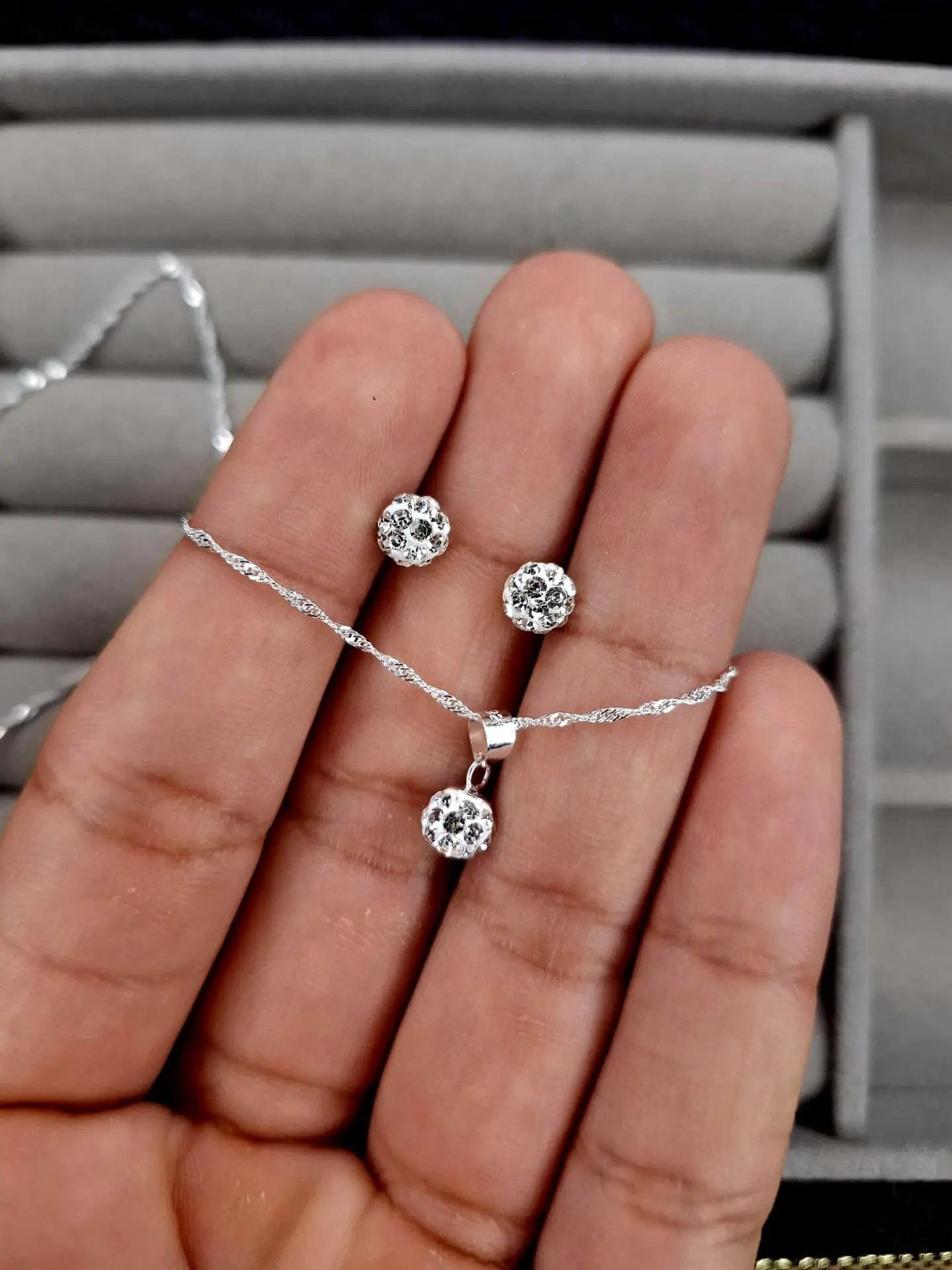 Conjunto Strass Blanco 6 mm de Plata 925 2